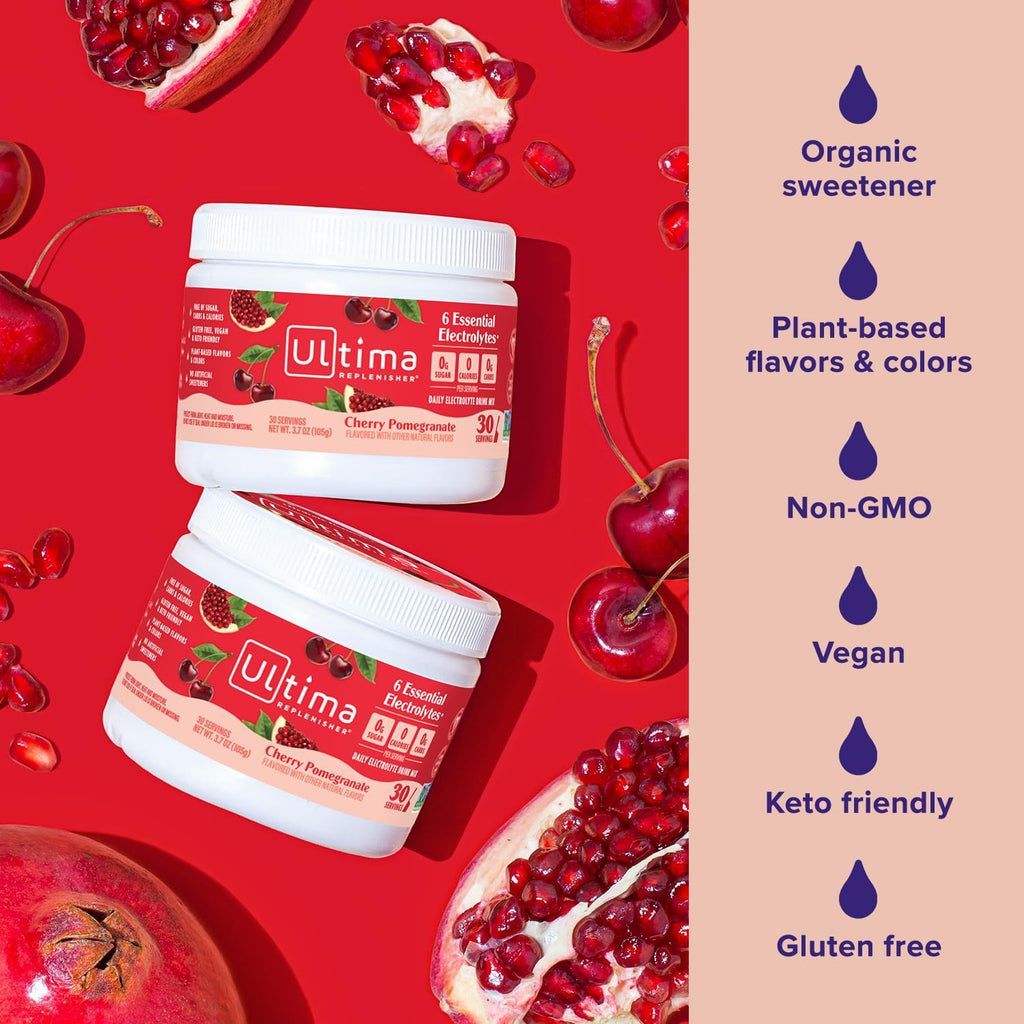Ultima Replenisher Daily Electrolyte Powder Drink Mix – Sugar Free – Cherry Pomegranate, 30 Servings – Hydration Powder with 6 Electrolytes