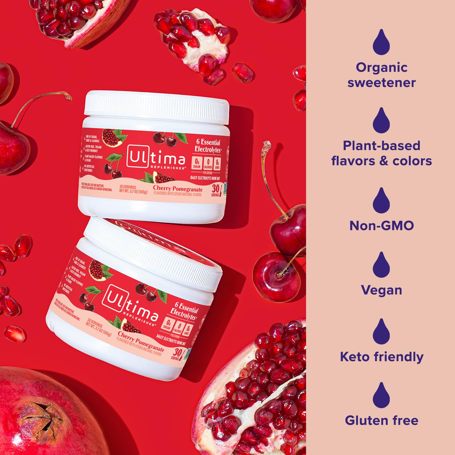 Ultima Replenisher Daily Electrolyte Powder Drink Mix – Sugar Free – Cherry Pomegranate, 30 Servings – Hydration Powder with 6 Electrolytes