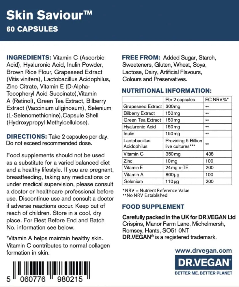 DR.VEGAN Skin Saviour | Fuel Collagen Naturally | Collagen Alternative | 60 Capsules dr vegan Au supplements