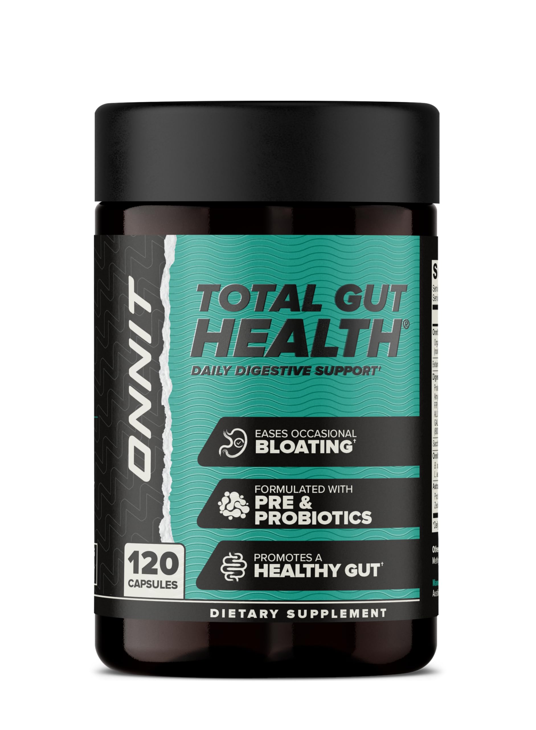 ONNIT Total Gut Health Daily Digestive Support, IGEN Non-GMO Tested Digestion Supplement for Women and Men with 7 Strains of Probiotics, Prebiotics,