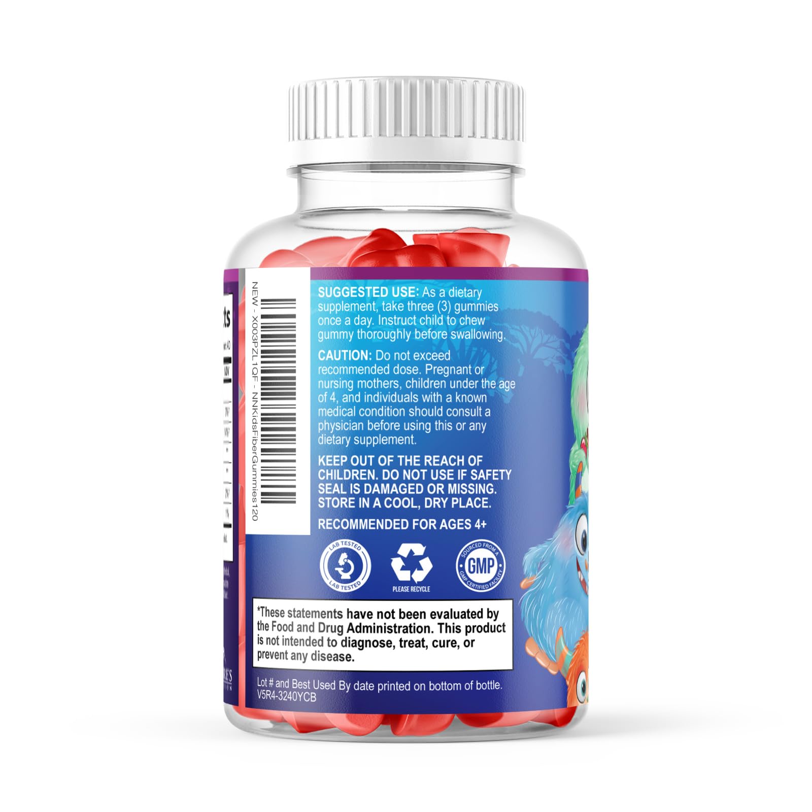 Fiber Gummies for Kids 4g Per Serving - Daily Fiber Gummy Supplement for Kids - Soluble Inulin Prebiotic Gummy for Digestive Health Support - Plant-Based Regularity