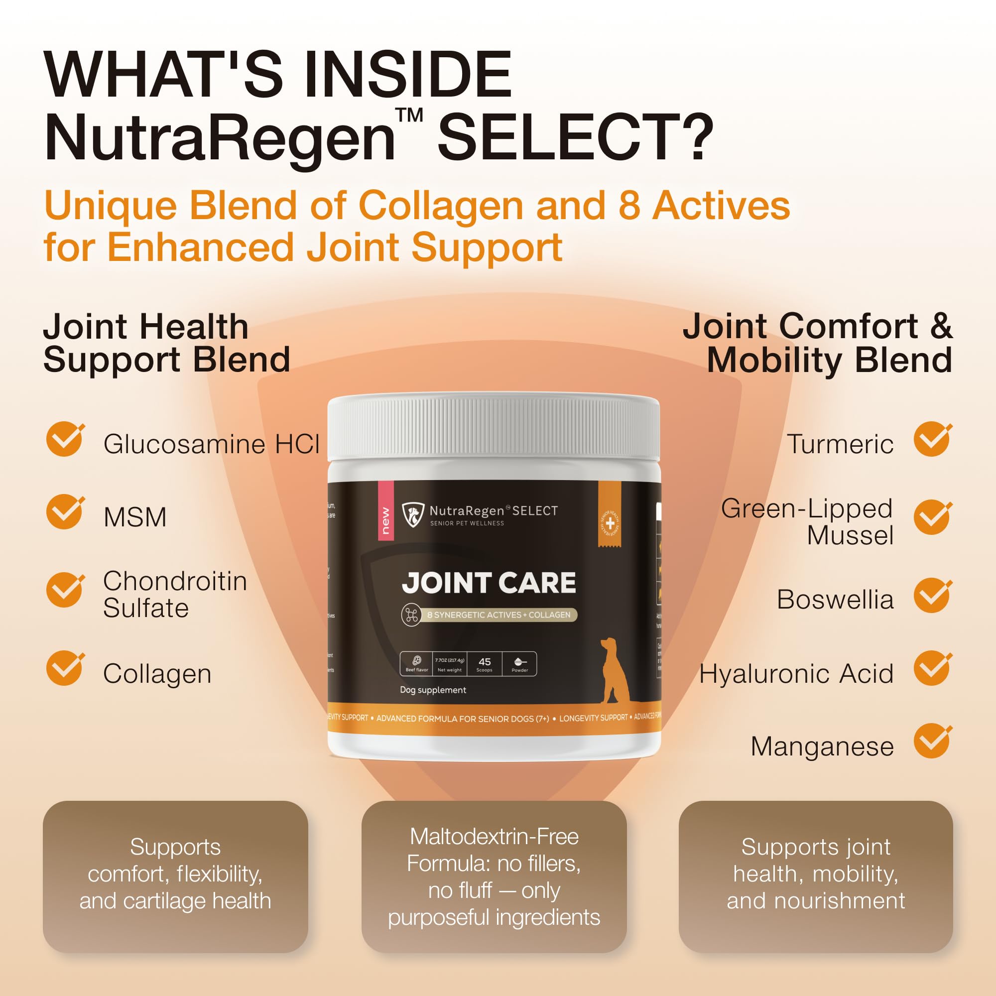 NutraRegen Select Senior Dog Joint Supplement 45 Scoops | Natural Glucosamine Chondroitin for Dogs with Collagen | Hip and Joint Powder | 7.7 Oz NutraRegen Au supplements