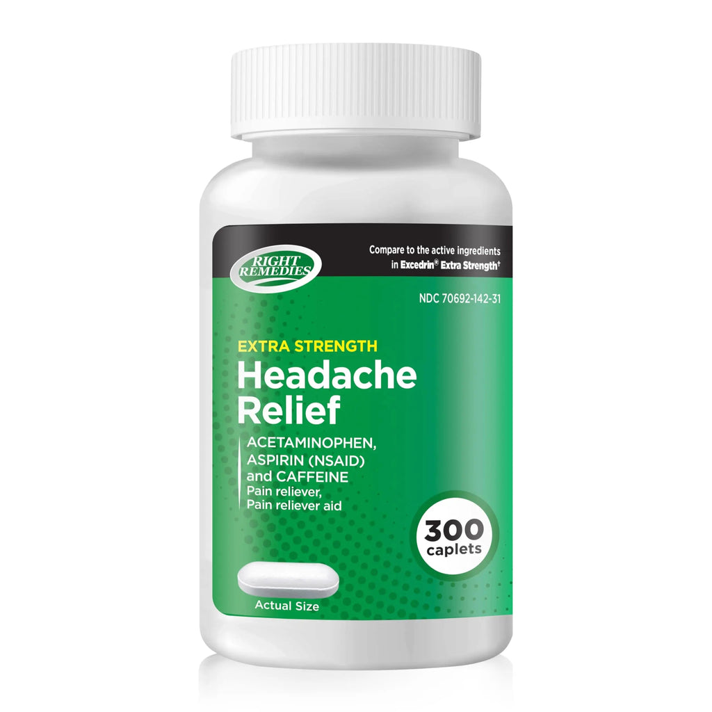 RIGHT REMEDIES Extra Strength Headache Relief with Acetaminophen, Aspirin (NSAID) & Caffeine, (300 caplets), Back & Body Pain Relief, Compare to The Active Ingredients in Excedrin® Extra Strength RIGHT REMEDIES Au supplements