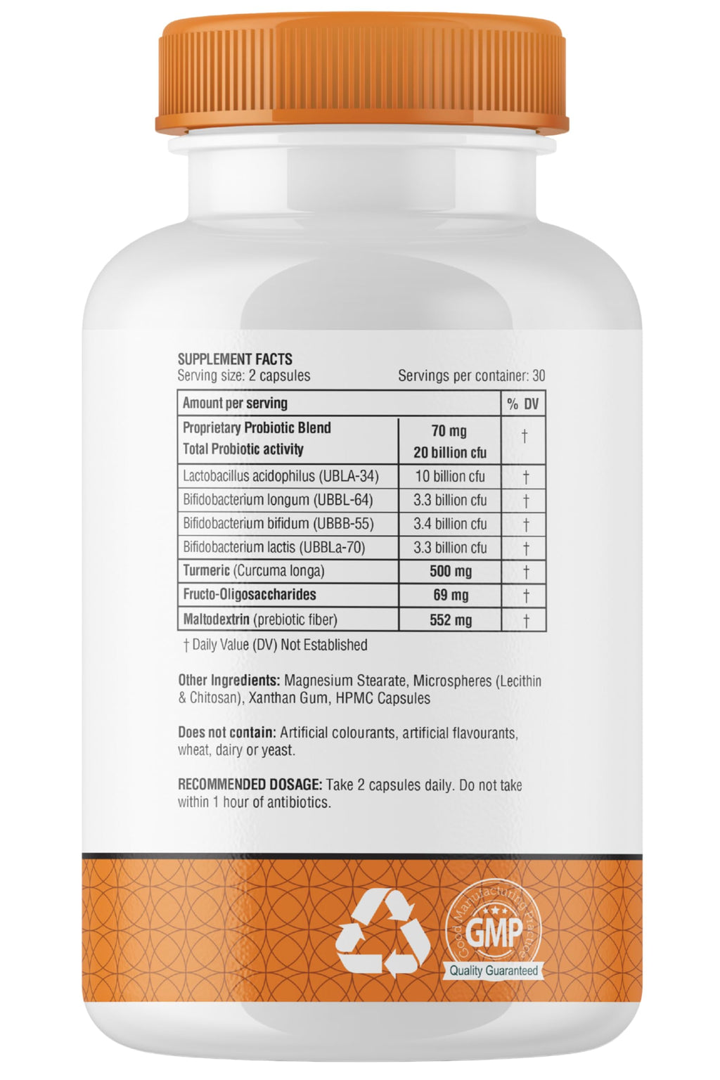 obel Probiotic & Prebiotic Supplement with Turmeric | 20 Billion CFU | 60 Capsules (30 Day Supply) | 4 Strains | Supports Digestion