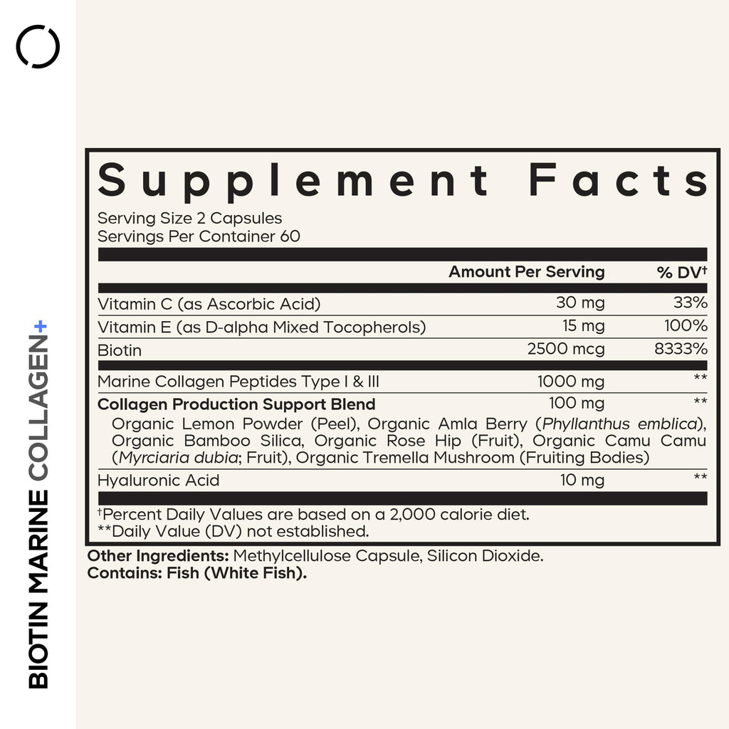 Codeage Biotin Marine Collagen Peptides - Wild-Caught Marine Collagen Types I & III, Biotin, Vitamins C & E, Hyaluronic Acid, Amino Acids, Fruit and Herb Blend, Non-GMO - 120 Capsules Codeage Au supplements