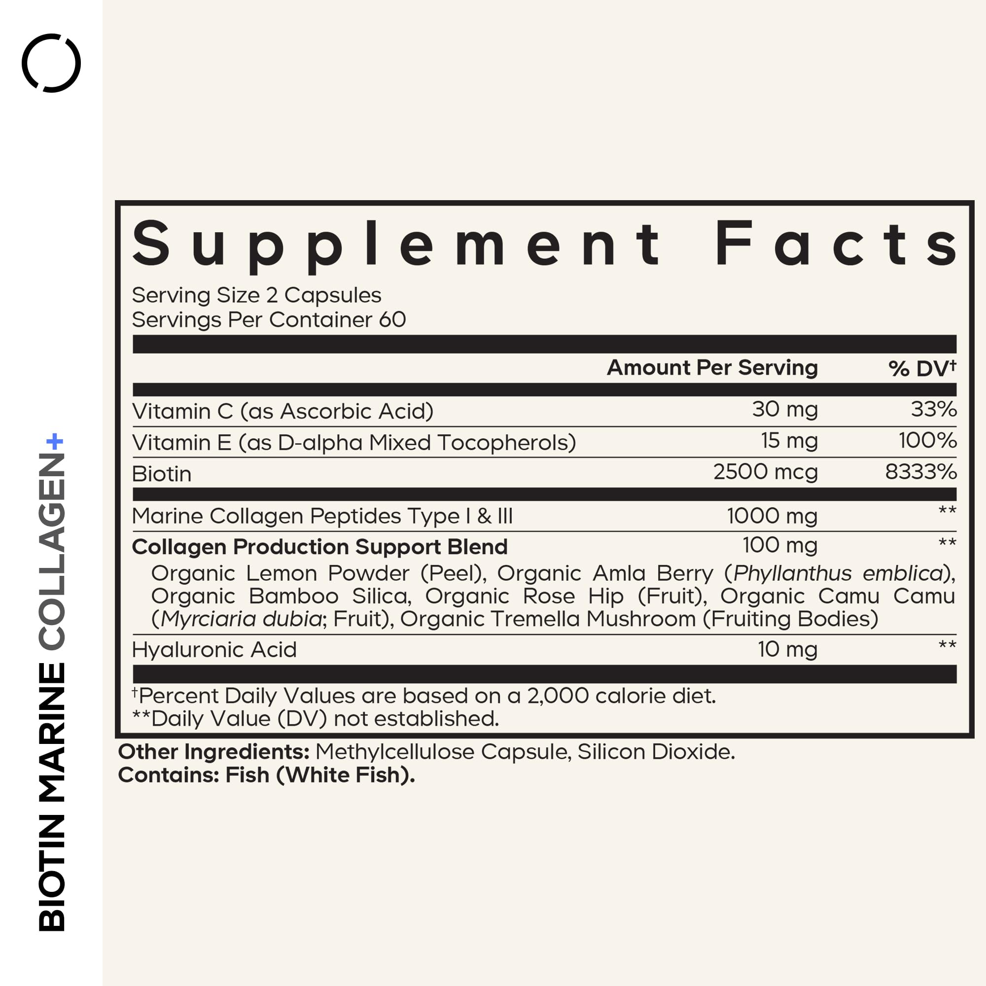 Codeage Biotin Marine Collagen Peptides - Wild-Caught Marine Collagen Types I & III, Biotin, Vitamins C & E, Hyaluronic Acid, Amino Acids, Fruit and Herb Blend, Non-GMO - 120 Capsules Codeage Au supplements