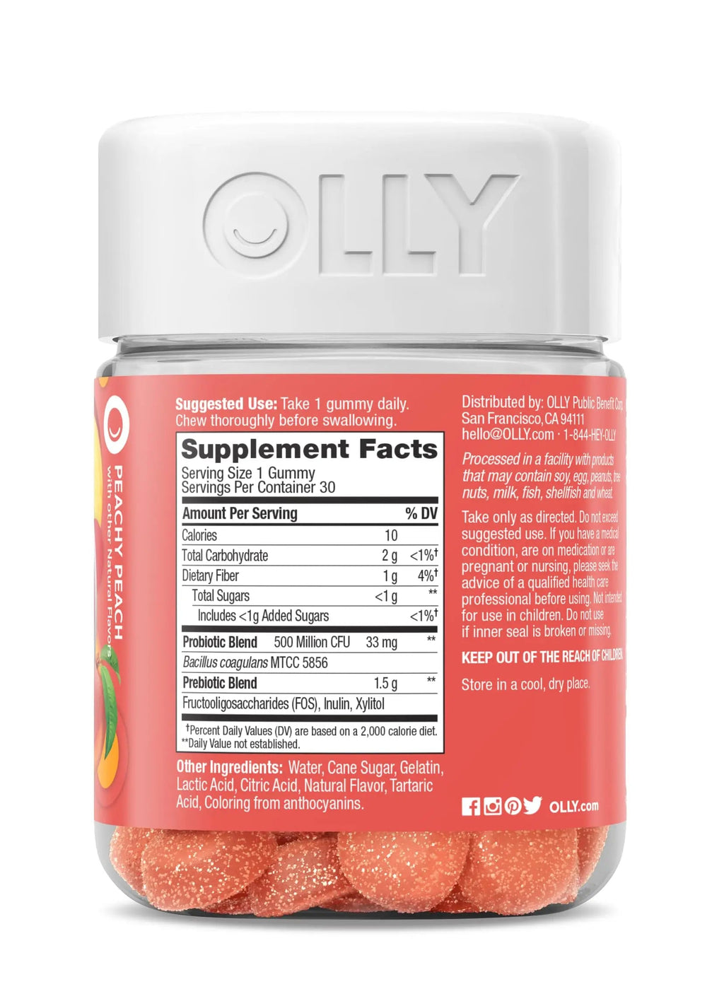 OLLY Probiotic + Prebiotic Gummy, Digestive Support and Gut Health, 500 Million CFUs, Fiber, Adult Chewable Supplement OLLY Au supplements