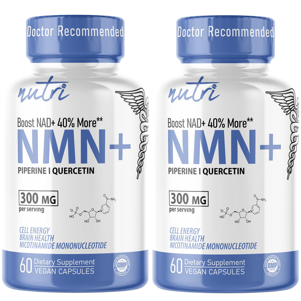 NMN Supplement 300mg NAD Supplement - (2 Pack) Nutri Ultra High Absorption Stabilized NMN Nicotinamide Mononucleotide, 40% More NAD+ w/ Quercetin Phytosome & Black Pepper - mnm supplement 120 Capsules Nature's Fusions Au supplements