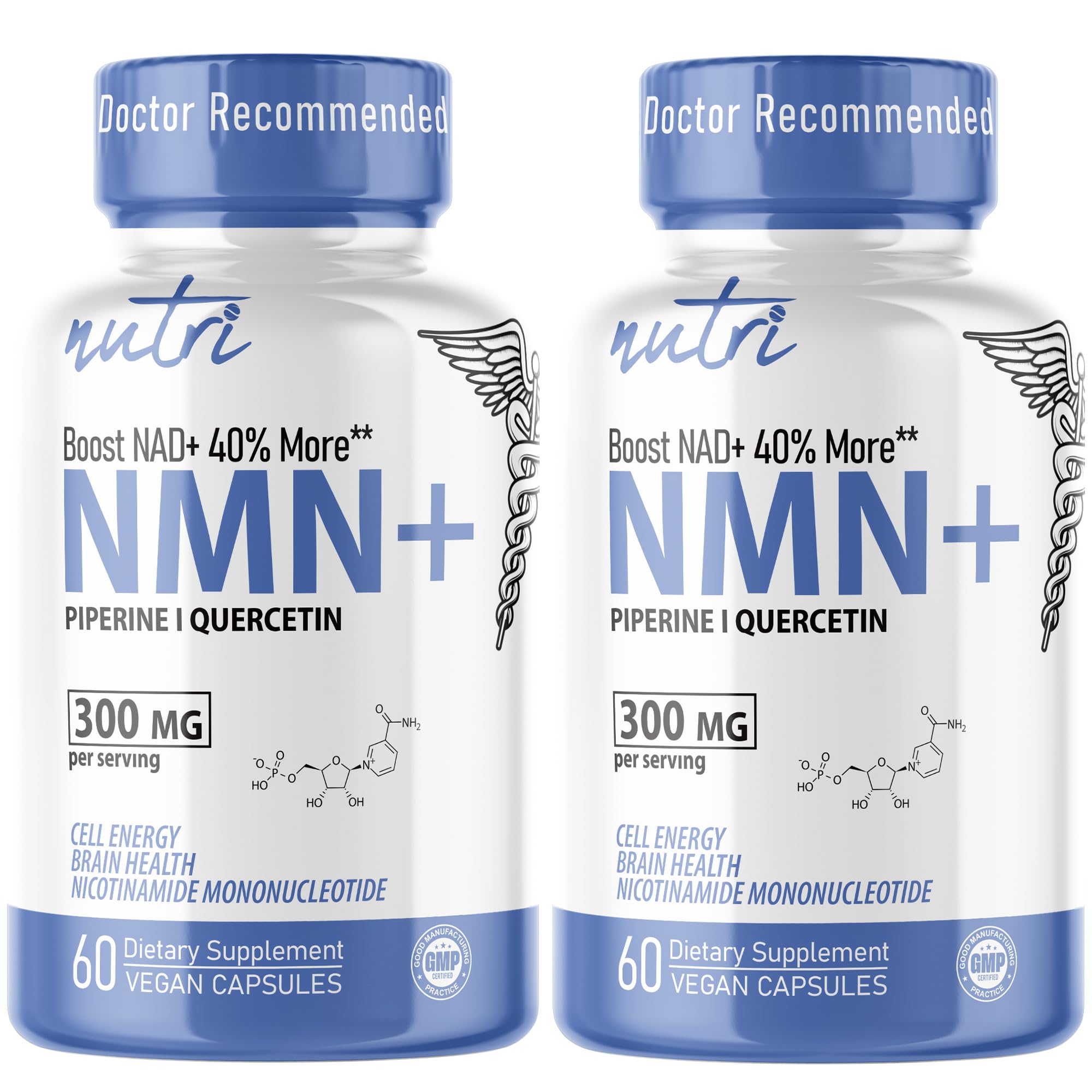 NMN Supplement 300mg NAD Supplement - (2 Pack) Nutri Ultra High Absorption Stabilized NMN Nicotinamide Mononucleotide, 40% More NAD+ w/ Quercetin Phytosome & Black Pepper - mnm supplement 120 Capsules Nature's Fusions Au supplements