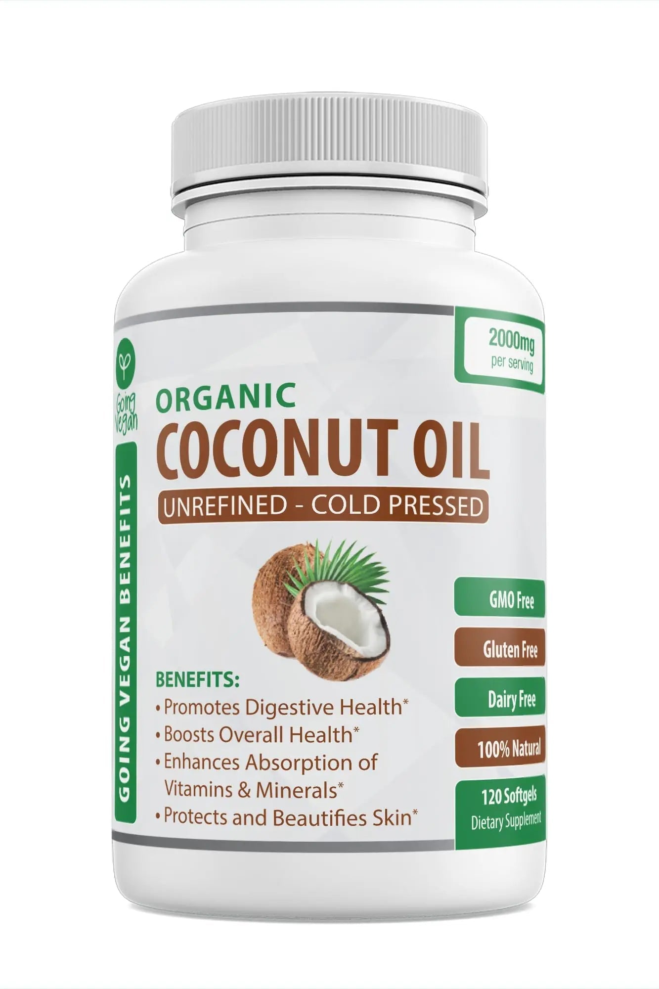 Organic Coconut Oil Capsules 2000mg - 100% Extra Virgin, Cold Pressed for Healthy Skin Going Vegan Au supplements