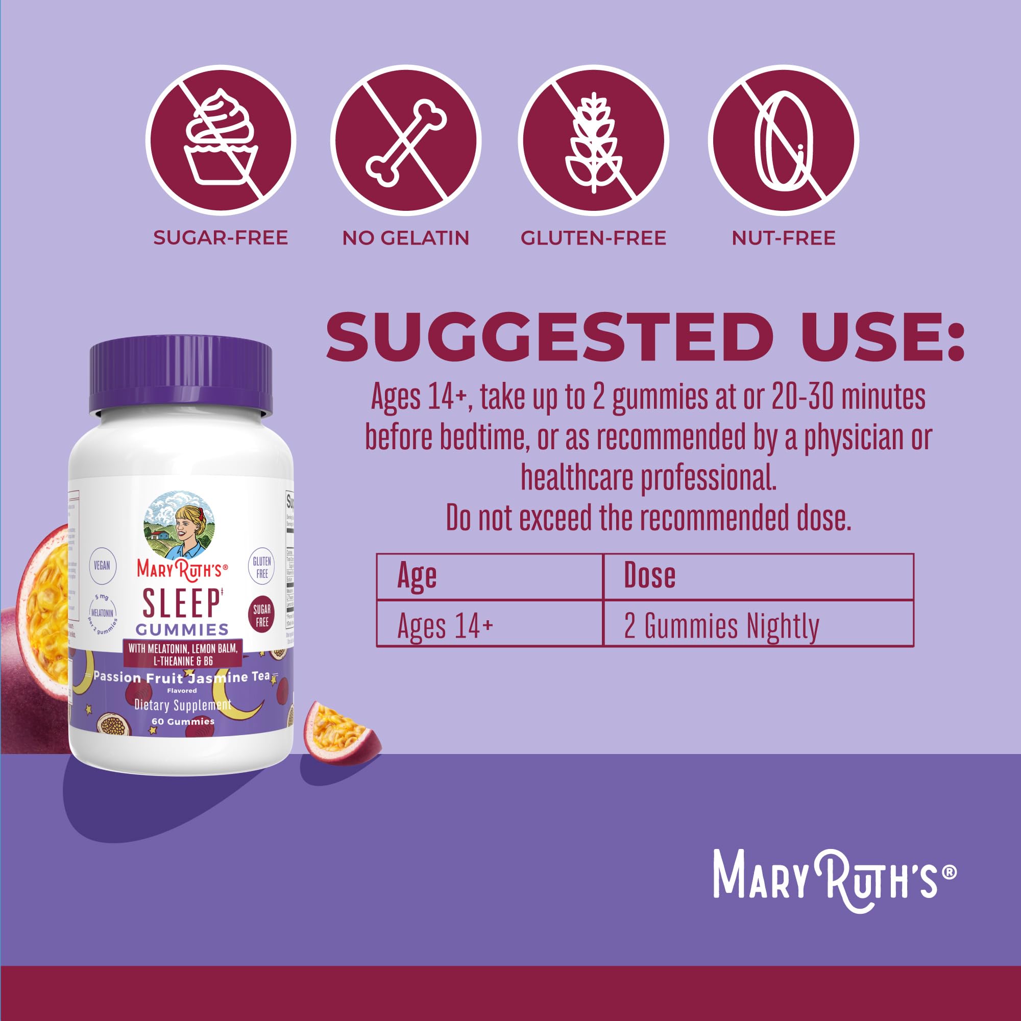 MaryRuth Organics Melatonin 5mg Sleep Gummy with L-Theanine | Lemon Balm | Vitamin B6 | Sugar-Free | Relaxation | Vegan | Non-GMO | Gluten Free | 60 Count MARYRUTH'S Au supplements