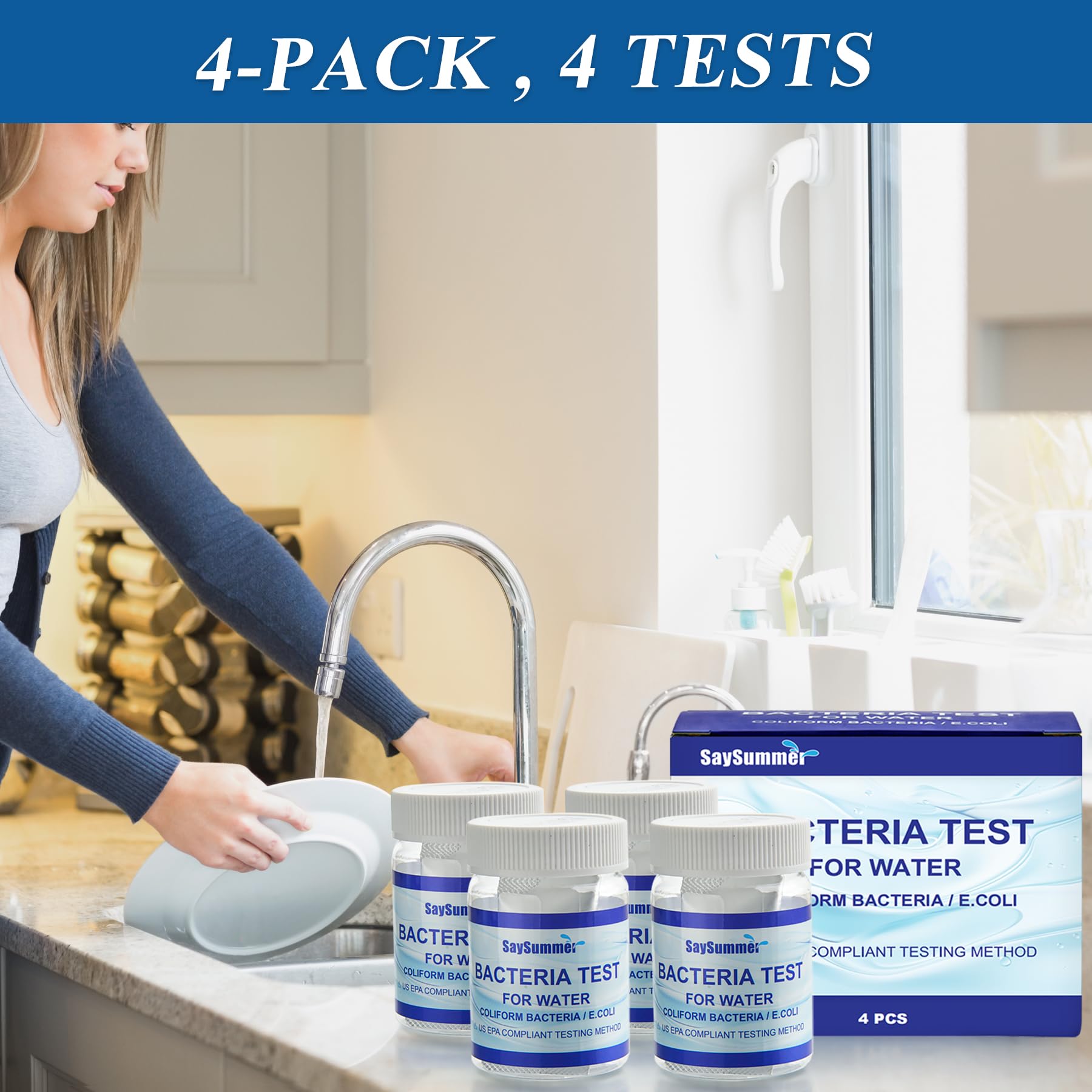 Drinking Water Bacteria Test Kit: 4 Tests Detecting Coliform E coli Bacteria - at Home Well Water Testing Kits for Drinking Water Pool Hot Tub Aquarium and More SaySummer Au supplements
