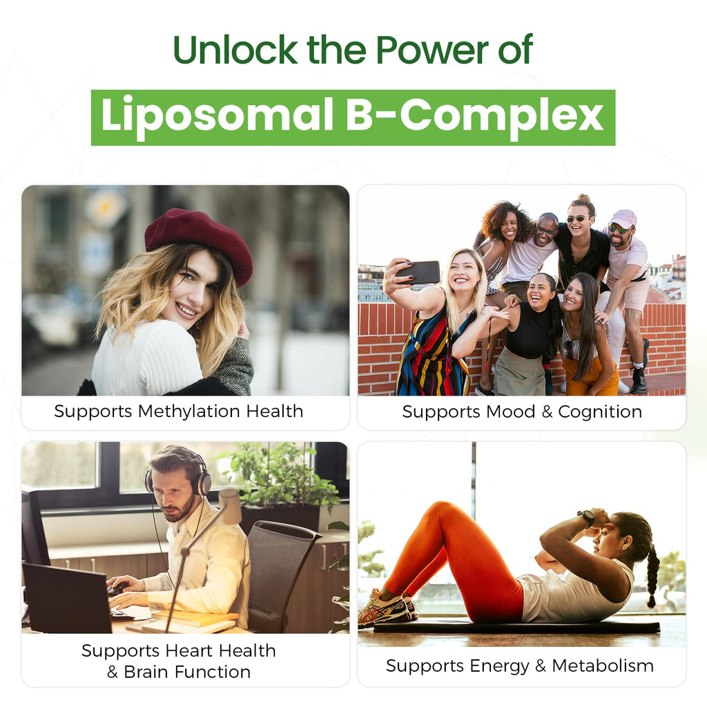 Liposomal B Complex for High Absorption Methylated B12,L-Methyfolate(5-MTHF ),Full Active B Vitamins with Choline Inositol-Energy, Metabolism,Brain & Heart Support
