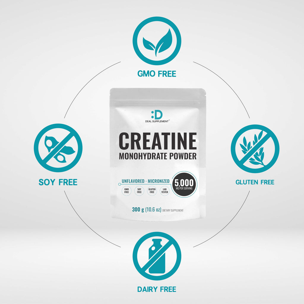 DEAL SUPPLEMENT Instant Creatine Monohydrate Powder, 5g Per Serving – 60 Servings | Micronized, Unflavored, Fast Absorbing Formula