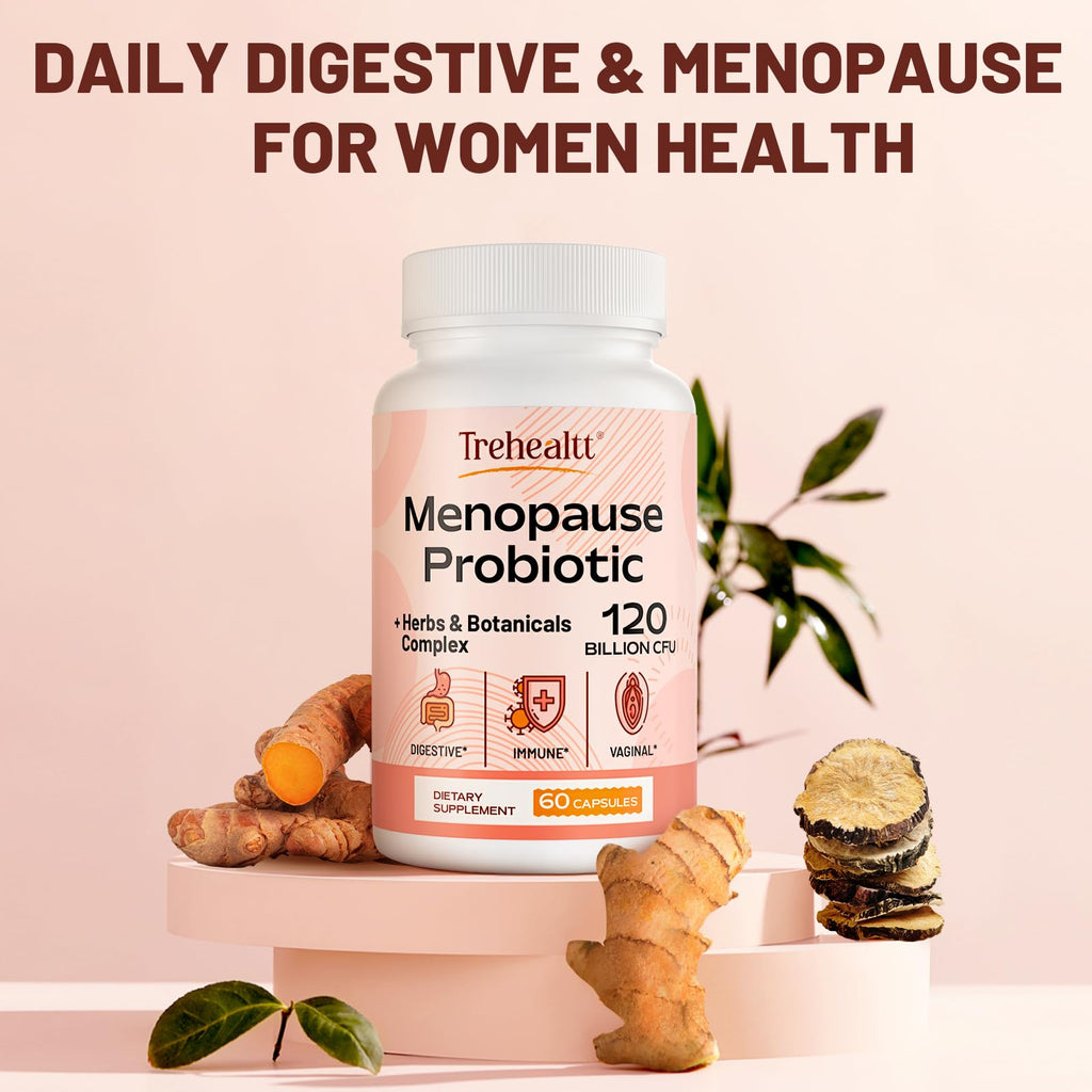 Menopause supplements for women, 120 Billion CFU Probiotic, 13-in-1 Herbs & Botanicals Complex, for Hormone Menopause, Hot Flashes, Night Sweats, Mood Swings, Sleep Disturbances, Vegan, 60 Capsules Trehealtt Au supplements