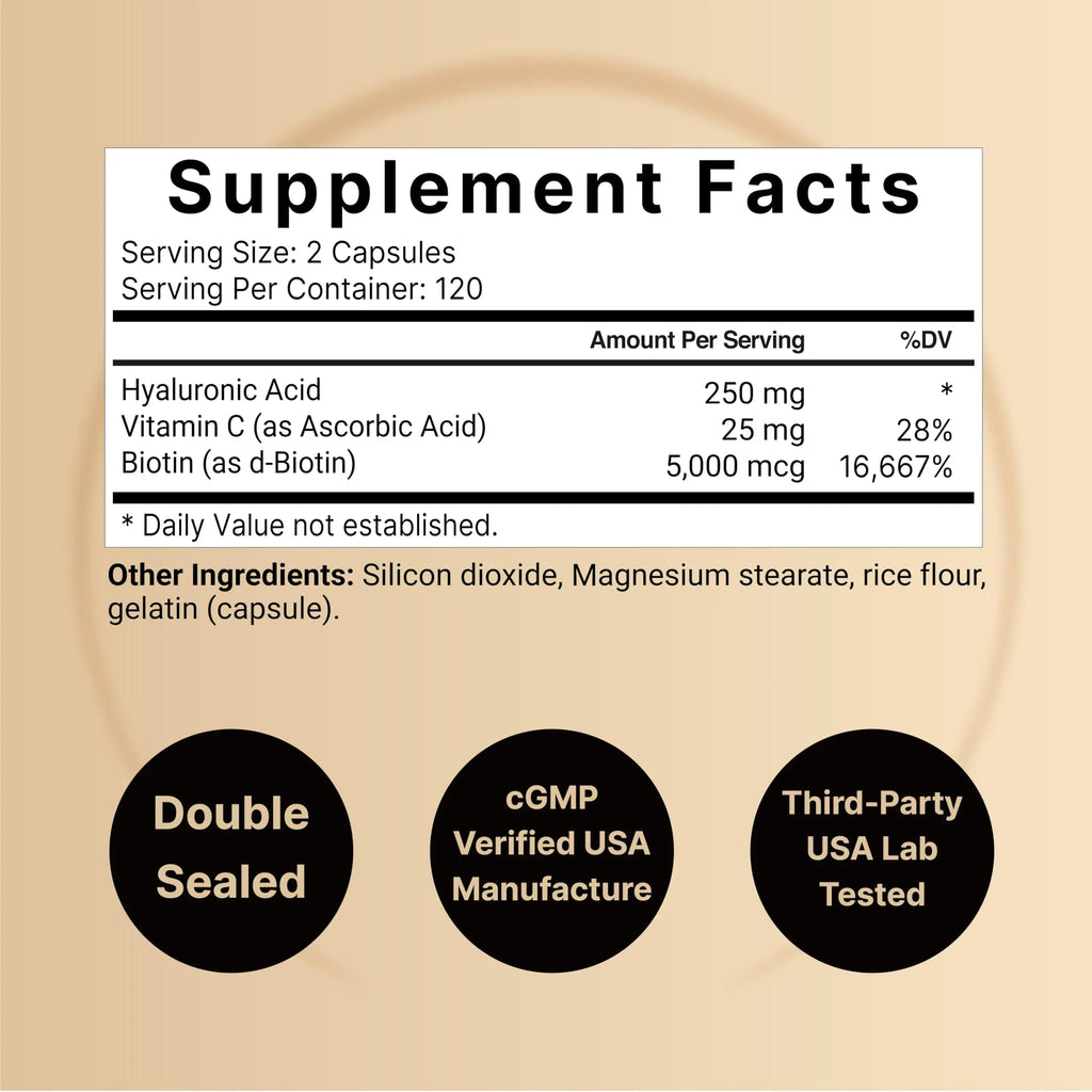 NatureBell Hyaluronic Acid Supplements 250mg | 240 Capsules, with Biotin 5000mcg NatureBell Au supplements