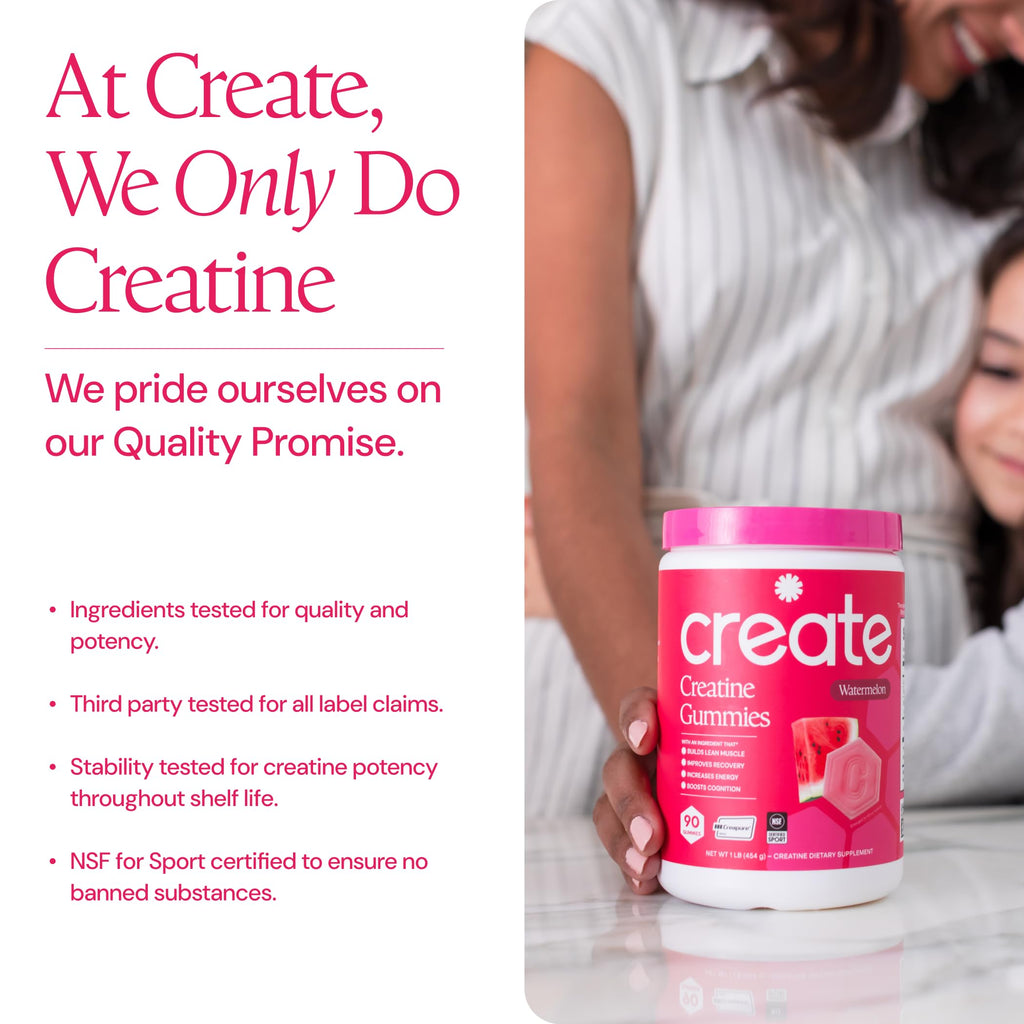 Create Creatine Monohydrate Gummies for Men & Women, Boost Focus, Strength, and Endurance, Anti-Melting Formula, Vegan, Gluten-Free, Non-GMO