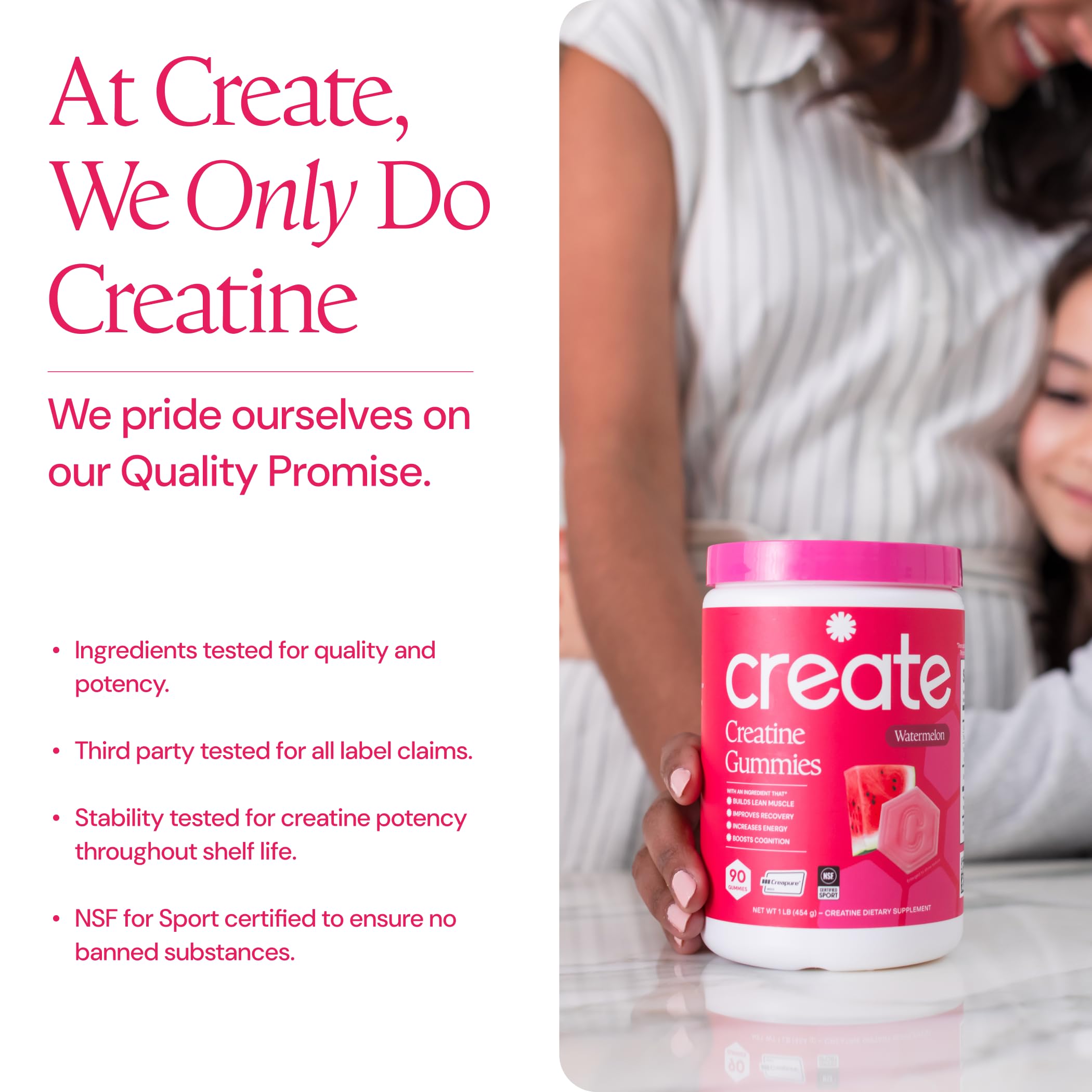 Create Creatine Monohydrate Gummies for Men & Women, Boost Focus, Strength, and Endurance, Anti-Melting Formula, Vegan, Gluten-Free, Non-GMO