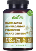 Why Not Natural 4-in-1 Organic Black Maca Root, Ashwagandha, Fenugreek, Panax Ginseng Capsules, Supplement for Men and Women (120 Count (Pack of 1) Why Not Natural Au supplements