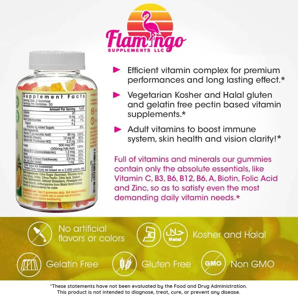 Flamingo Supplements Multivitamin Gummies | Vegan Friendly, Kosher Halal NO Gluten or Gelatin, no GMO| for Men, Women & Kids| Flamingo Supplements Au supplements