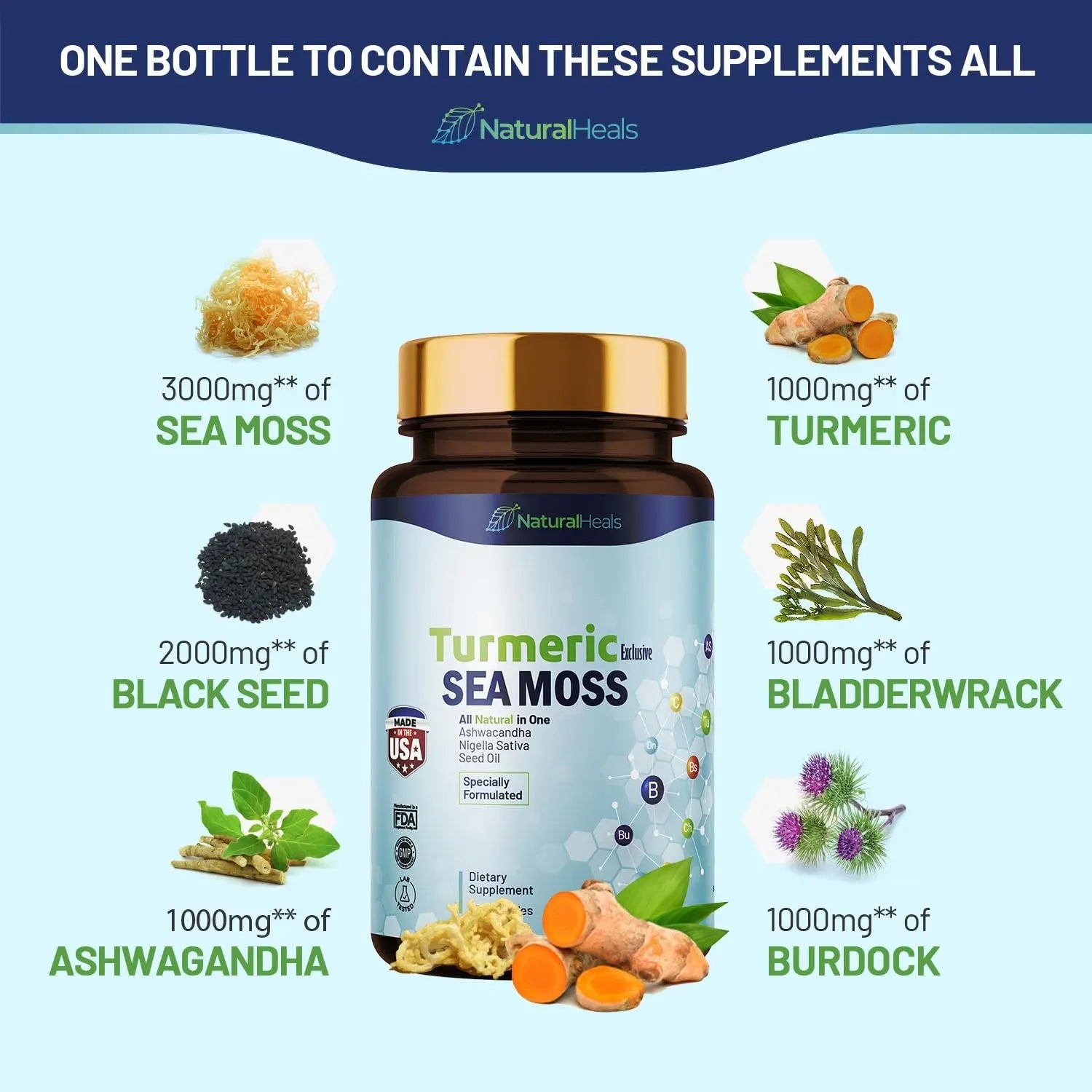 Natural Heals Sea Moss 3000mg: Black Seed Oil 2000mg Ashwagandha 1000mg Turmeric Natural Heals Au supplements
