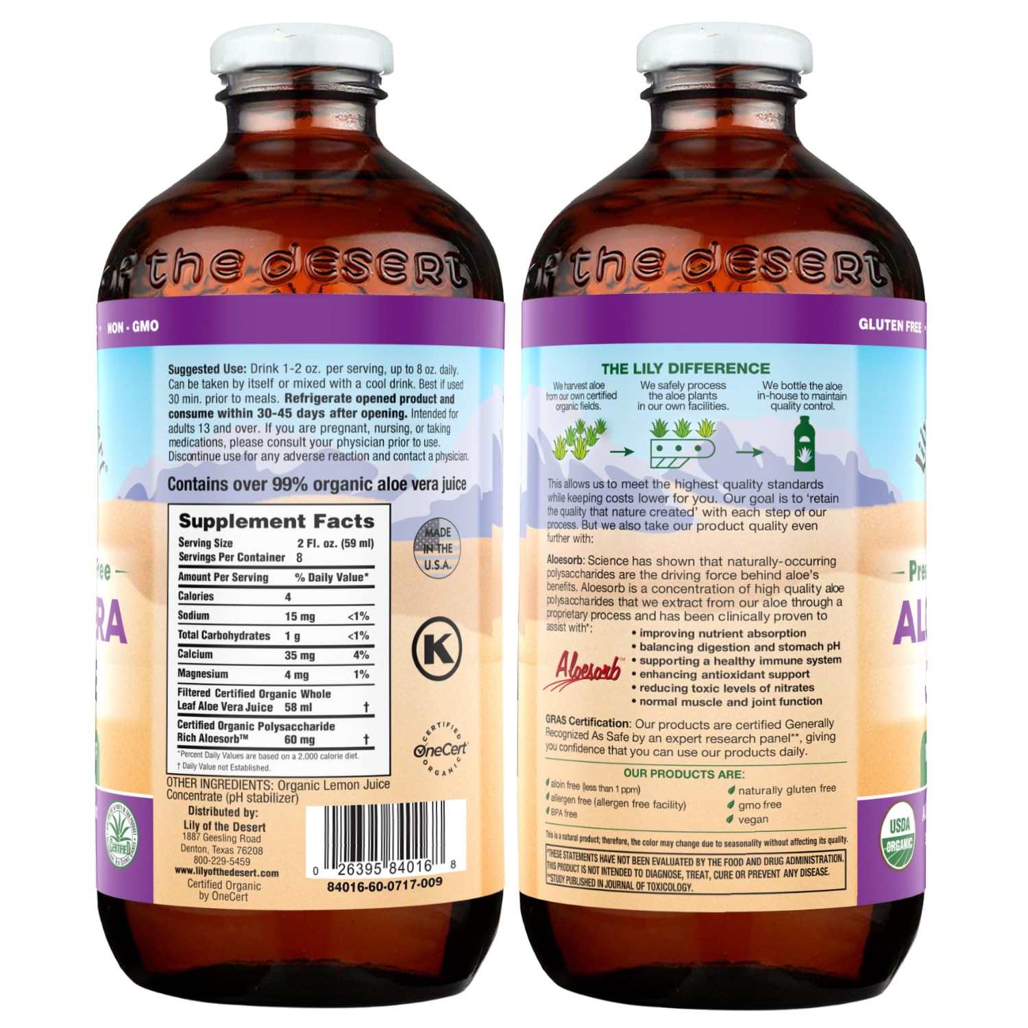 Lily of the Desert Aloe Vera Juice, Whole Leaf Filtered, Organic & Preservative Free – Natural Vitamins, Digestive Enzymes for Gut Health,