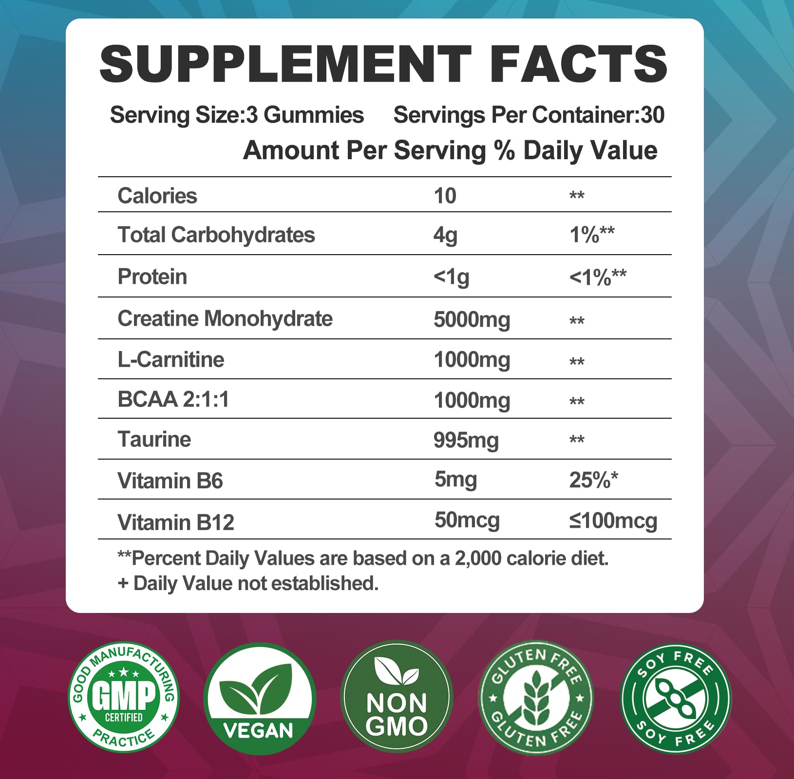 Creatine Monohydrate 8000mg Gummies with BCAA, L-Carnitine, Taurine & Vitamin B12 - Pre Workout Supplement for Muscle Growth, Strength & Energy, Multi-Flavor Chewable Gummies,