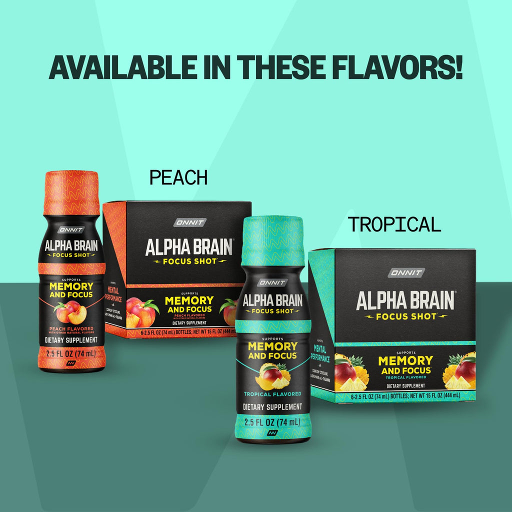ONNIT Alpha Brain Focus Shot, Peach Flavor, Nootropic Dietary Supplement Drink That Supports Energy, Focus, and Mood, IGEN™ Non-GMO Tested, 2.5 fl oz, 6 Count ONNIT Au supplements