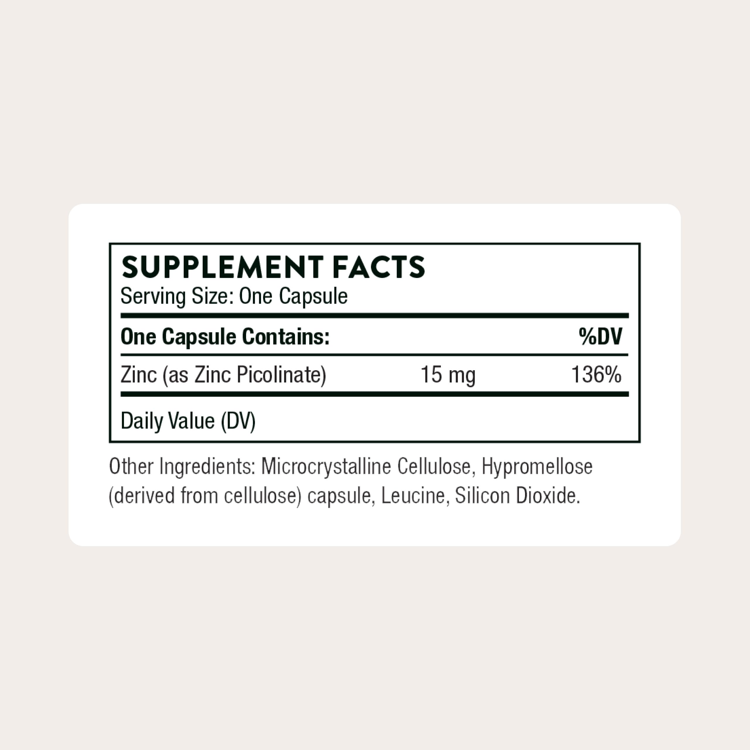 THORNE - Zinc Picolinate 15mg - Highly Absorbable Zinc Supplement - Supports Wellness, Immune System, Eye, Skin, and Reproductive Health* - Gluten-Free, Soy-Free, Dairy-Free - 60 Capsules THORNE Au supplements