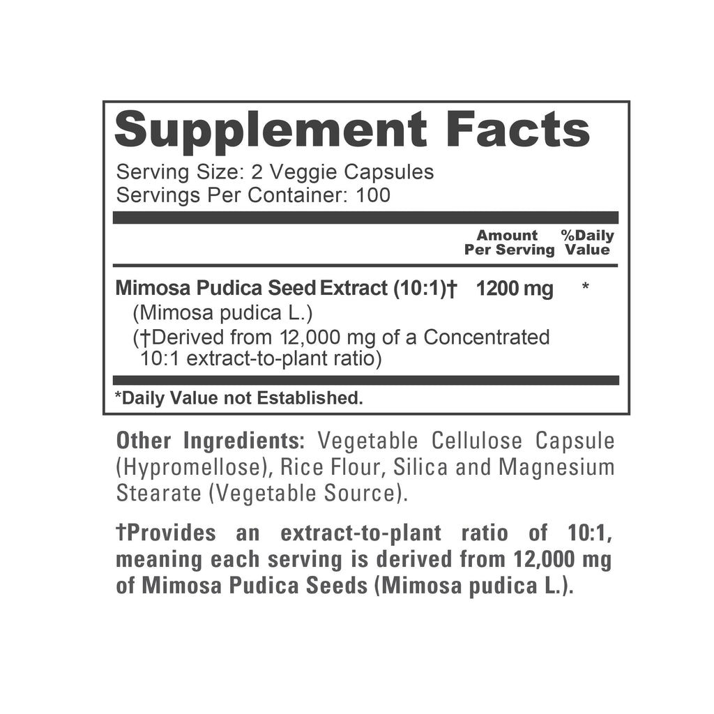 NusaPure Mimosa Pudica Seed 10:1 Extract, 1200 mg Equivalent to 12,000 mg 200 Veg Capsules (Non-GMO, Vegan) NusaPure Au supplements