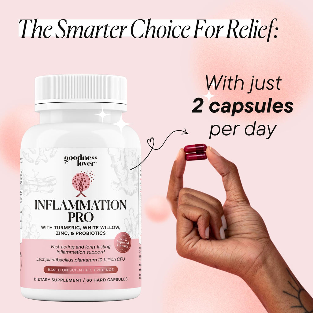 Goodness Lover Inflammation Pro, with 10 Billion CFU for Digestive Support, Curcumin, White Willow bark Extract, Zero fillers, Vegan, 30 Servings