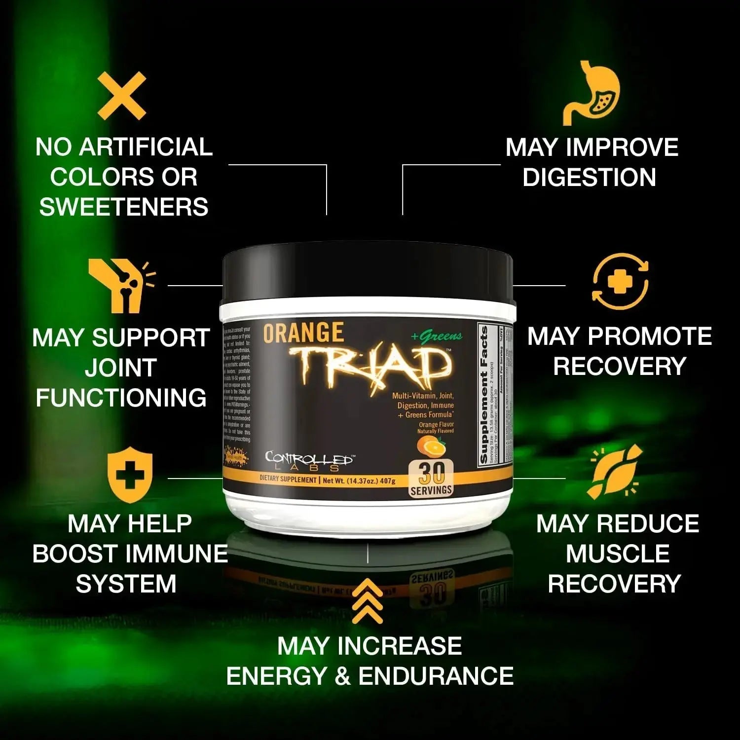 CONTROLLED LABS Orange Triad Plus Greens for Men and Women, 30 Servings Iron Free Sports Supplement for Overall Health CONTROLLED LABS Au supplements