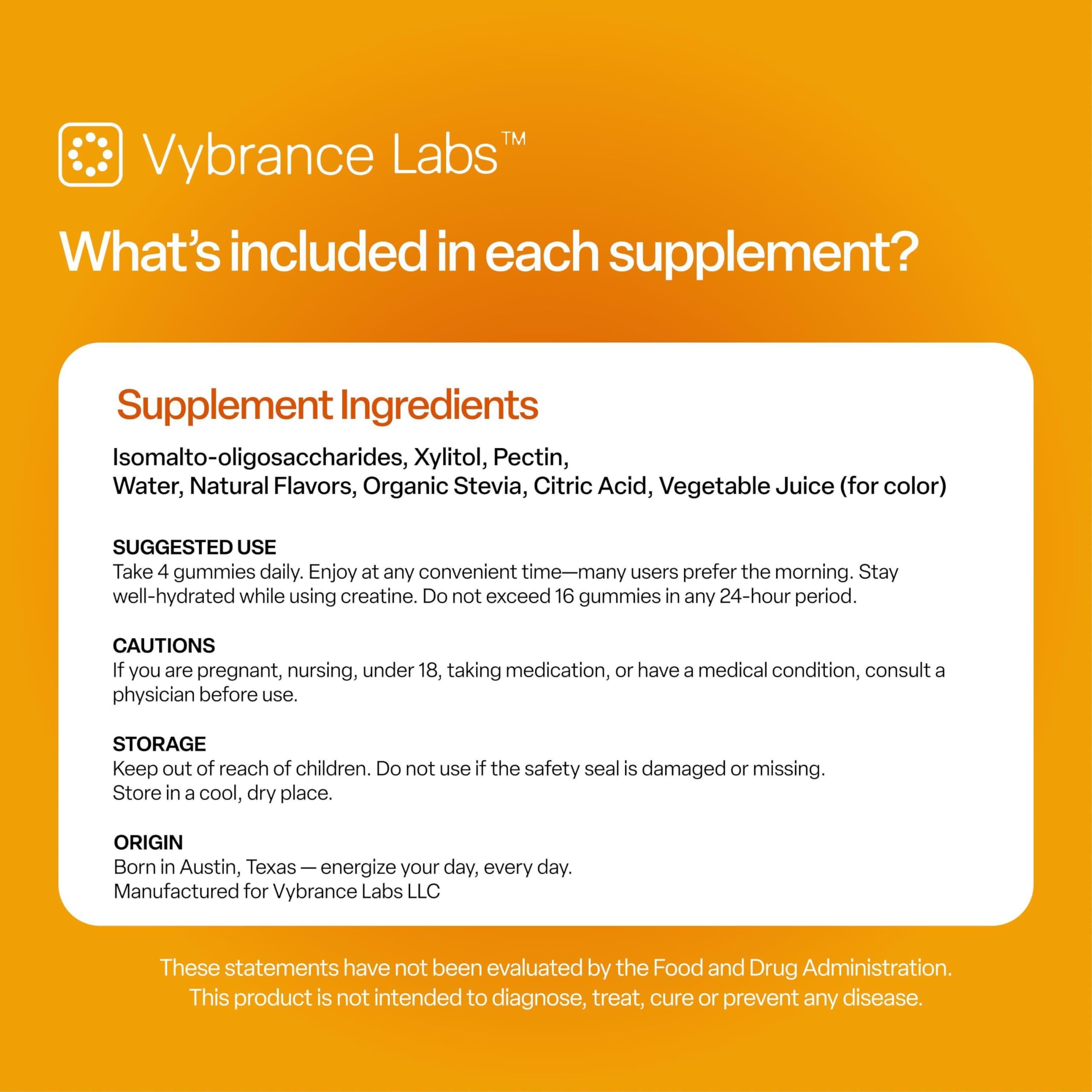 VYBRANCE LABS Creapure Creatine Gummies 5g + Taurine & B12 - Sugar-Free, Vegan, Gluten-Free - Citrus Mango - 120 Count (30 Servings) for Strength, Energy & Focus VYBRANCE LABS Au supplements