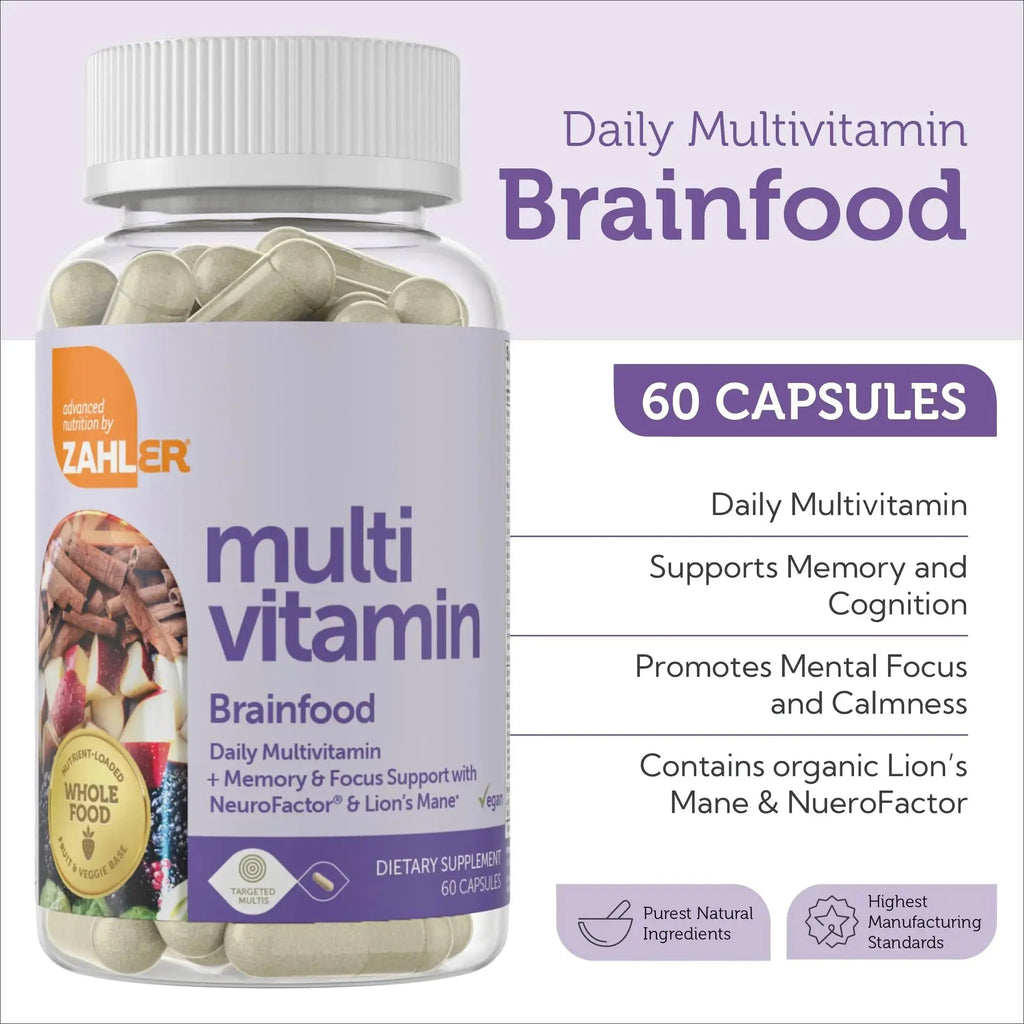 Zahler - Multivitamin Brain Supplement (60 Count) Kosher Brainfood Capsules for Adults with Neuro Factor & Lion's Mane Zahler Au supplements