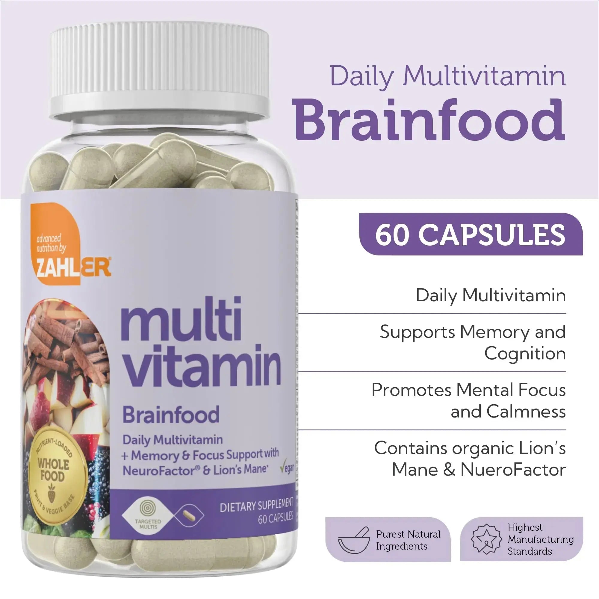 Zahler - Multivitamin Brain Supplement (60 Count) Kosher Brainfood Capsules for Adults with Neuro Factor & Lion's Mane Zahler Au supplements