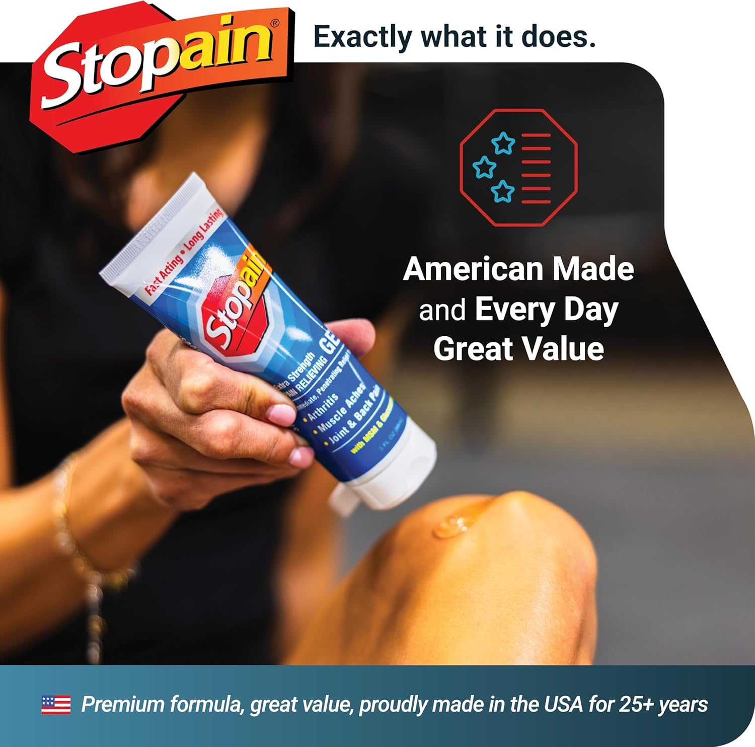 Stopain Pain Relief Gel 3oz USA Made, Max Strength Fast Acting with MSM, Glucosamine, Menthol for Arthritis, Lower Back Sciatica, Knee, Neck, HSA FSA Approved Topical Analgesic Products Stopain Au supplements
