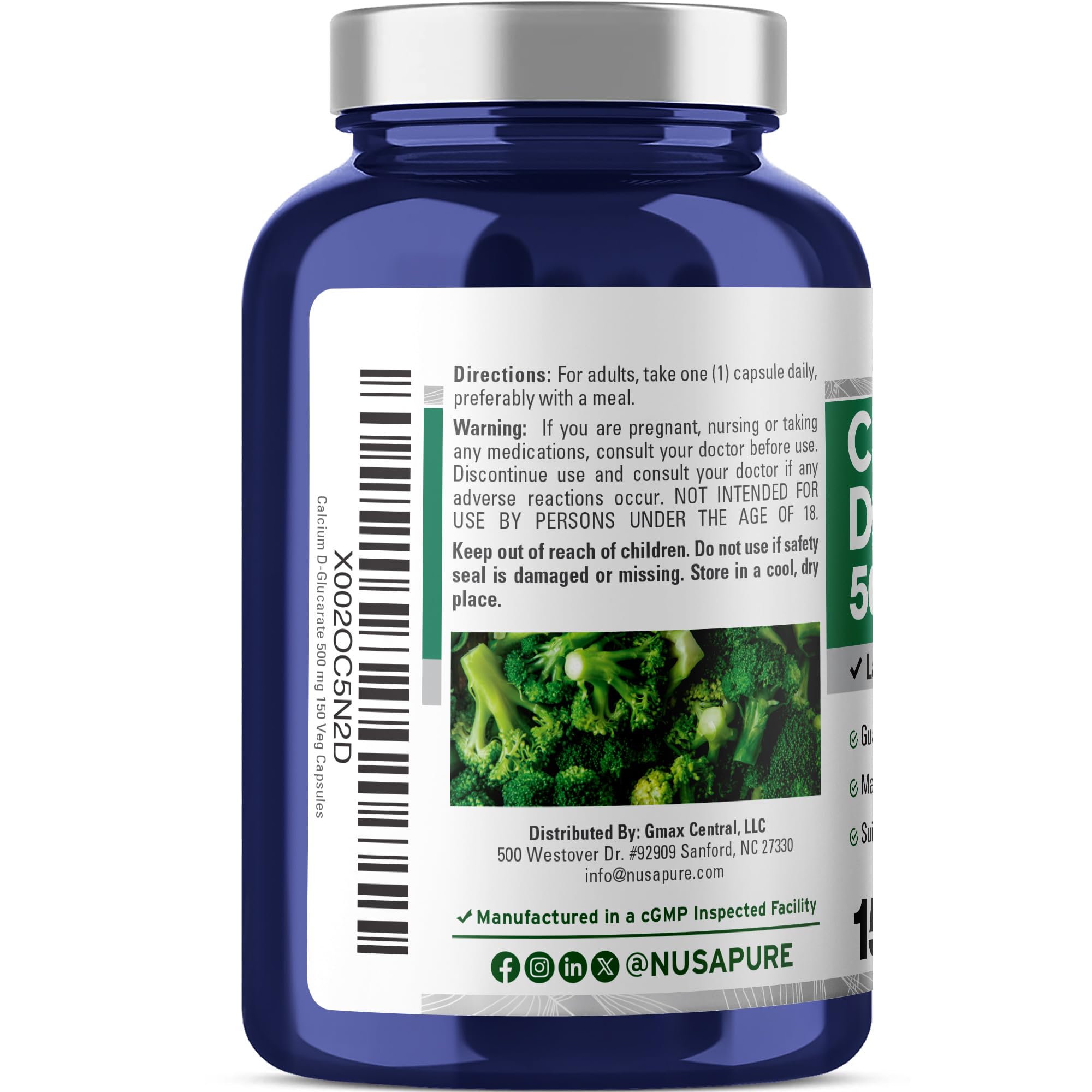 NusaPure Calcium D-Glucarate 500 mg 150 Veggie Caps, Vegan, Non-GMO, Gluten-Free NusaPure Au supplements