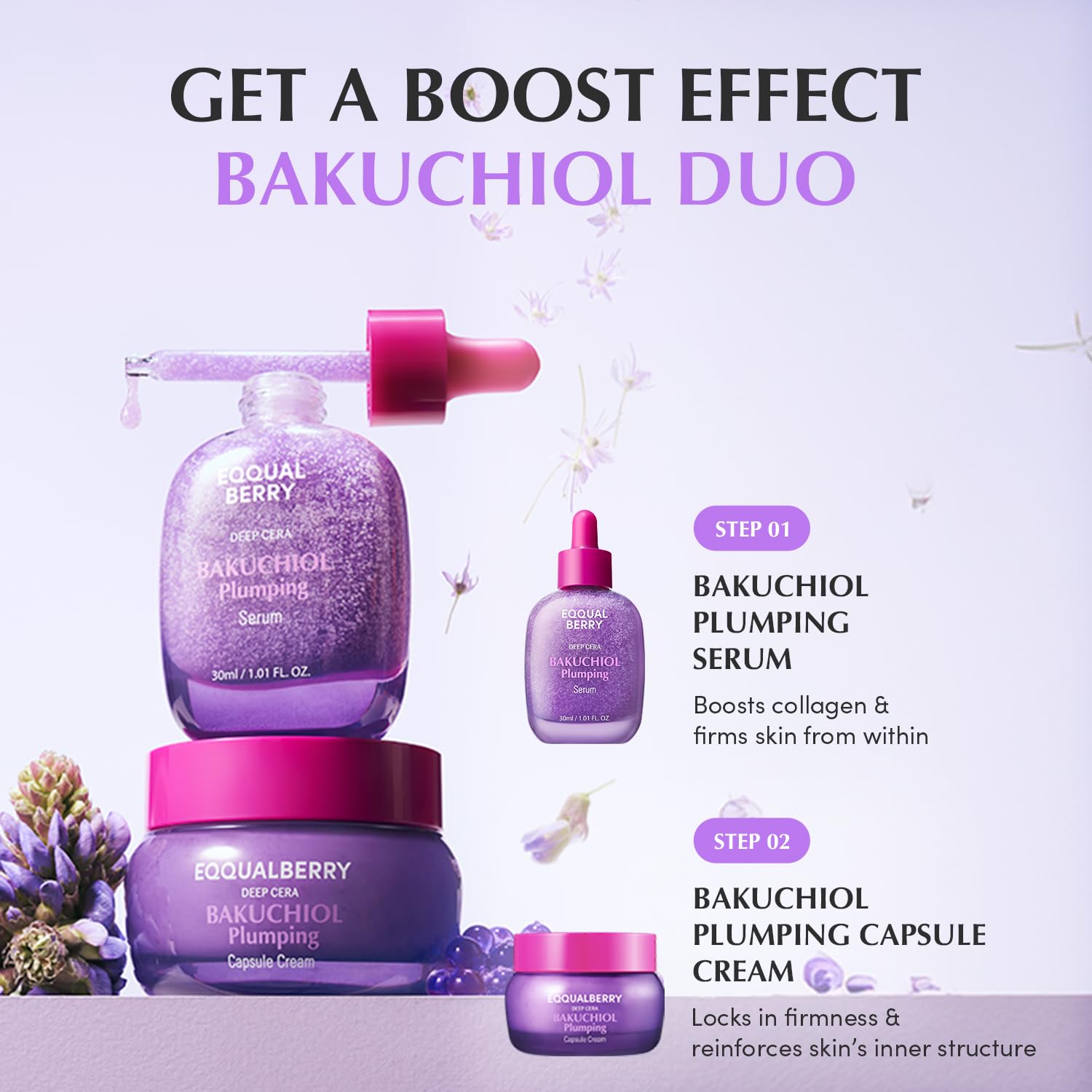 EQQUALBERRY Bakuchiol Plumping Face Serum - Retinol Natural Alternative for Sensitive Skin, with Niacinamide & Hyaluronic Acid