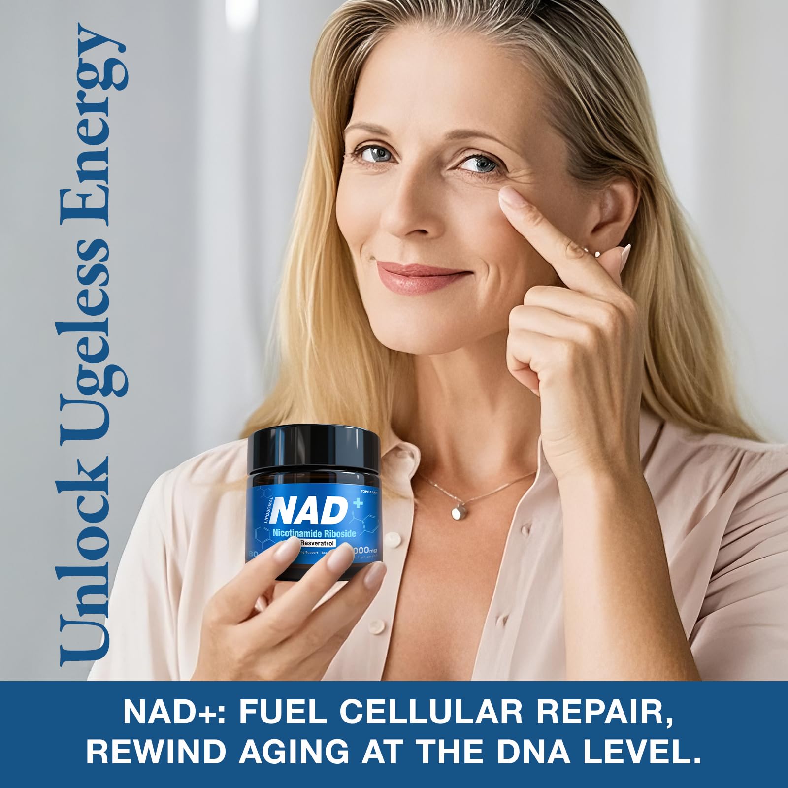 TOPCAPAK NAD+ Supplement - NAD Nicotinamide Riboside Resveratrol, Liposomal NAD+ Supplement 1000mg for for Women & Men - Healthy Aging, Brain and Cellular Energy, Non-GMO, 80 Capsules TOPCAPAK Au supplements