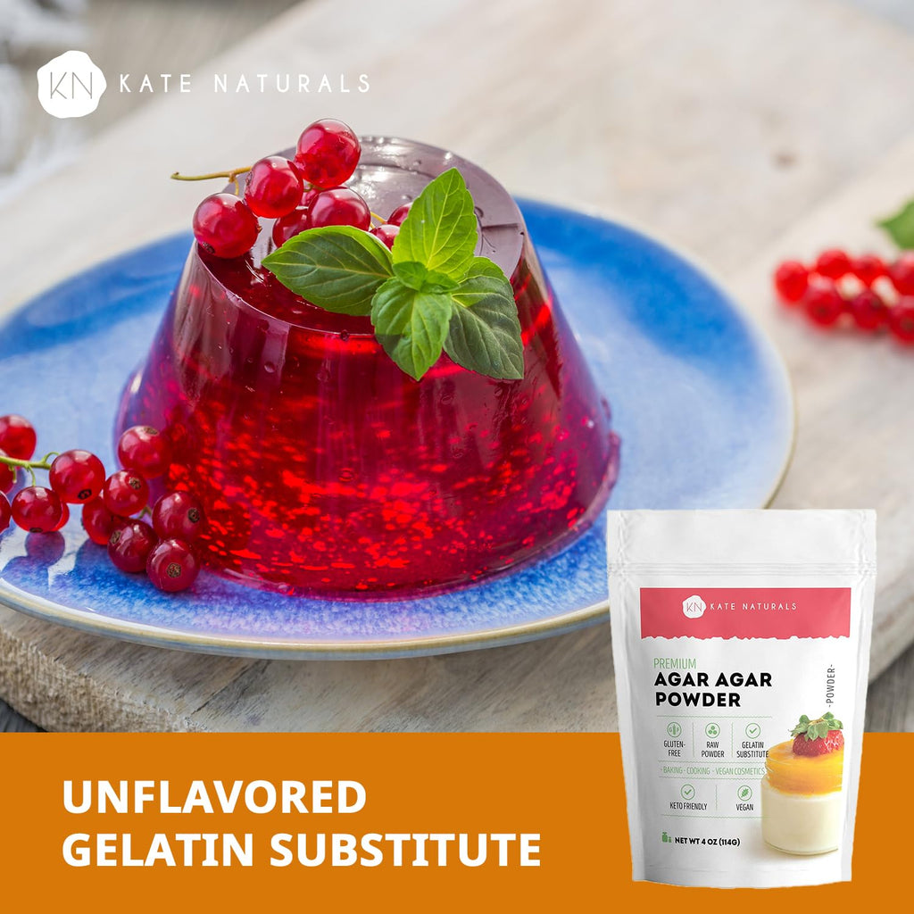 Kate Naturals Agar Agar Powder for Cooking & Petri Dishes. Vegan Gelatin Substitute Powder Unflavored for Gelatin Sheets