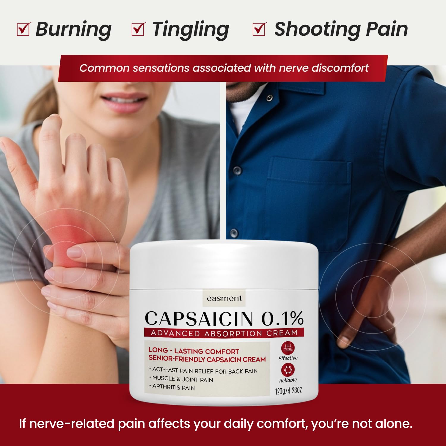 Easment Capsaicin Pain Relief Cream – Topical Arthritis & Muscle Pain Relief for Joint, Nerve & Back Pain – Medicated Pain Cream with Capsaicin 0.1% – Arnica, Aloe & Chamomile, 4.23 Fl Oz Easment Au supplements