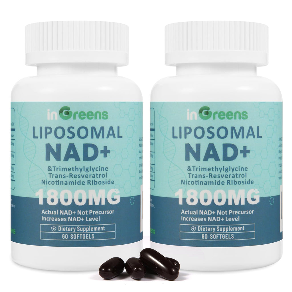 inGreens Liposomal NAD+ Supplement 1800 mg with Nicotinamide Riboside, Trans Resveratrol, Trimethylglycine，Replaces NMN, Boost NAD+, Aging Defense，Cellular Energy, 120 Softgels inGreens Au supplements