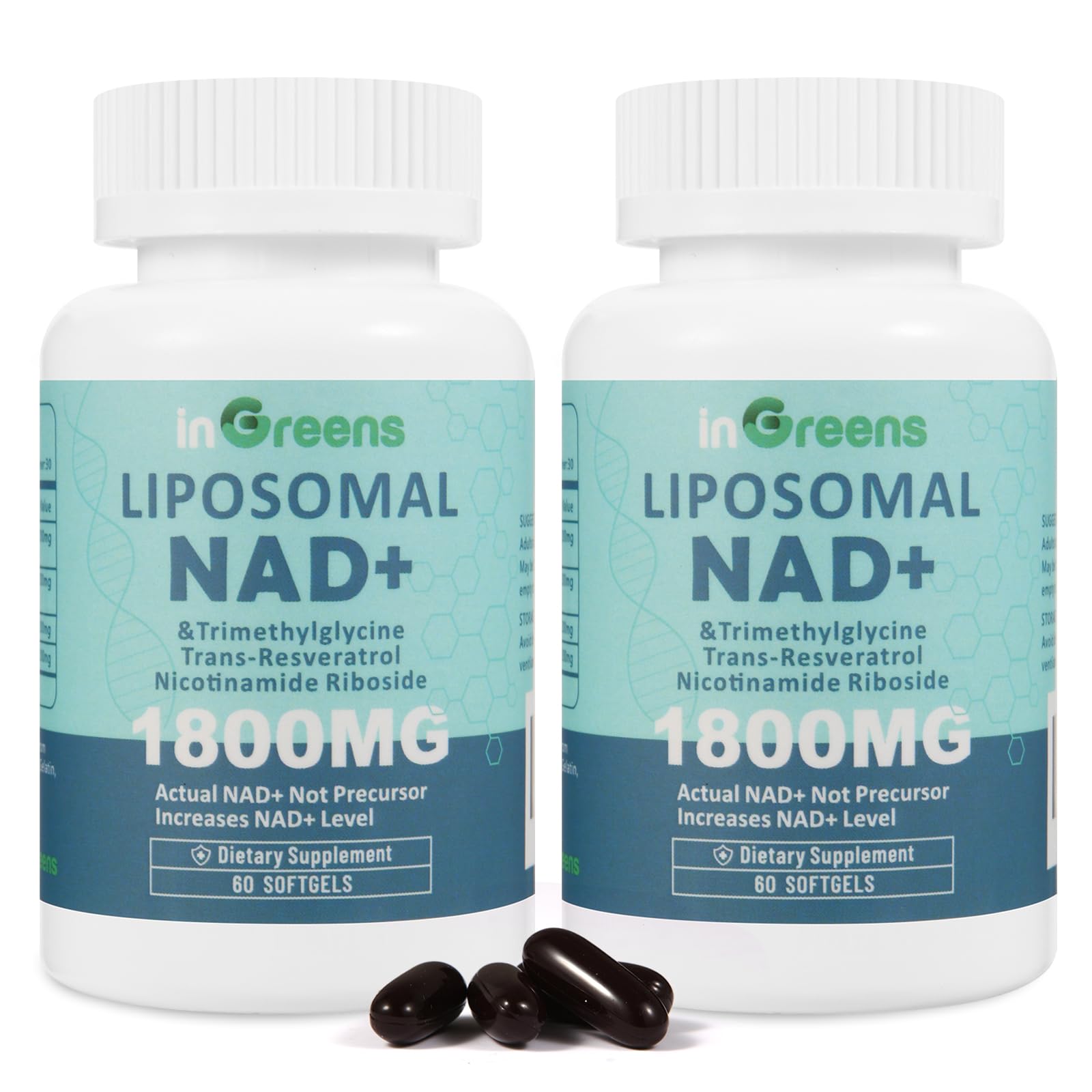 inGreens Liposomal NAD+ Supplement 1800 mg with Nicotinamide Riboside, Trans Resveratrol, Trimethylglycine，Replaces NMN, Boost NAD+, Aging Defense，Cellular Energy, 120 Softgels inGreens Au supplements