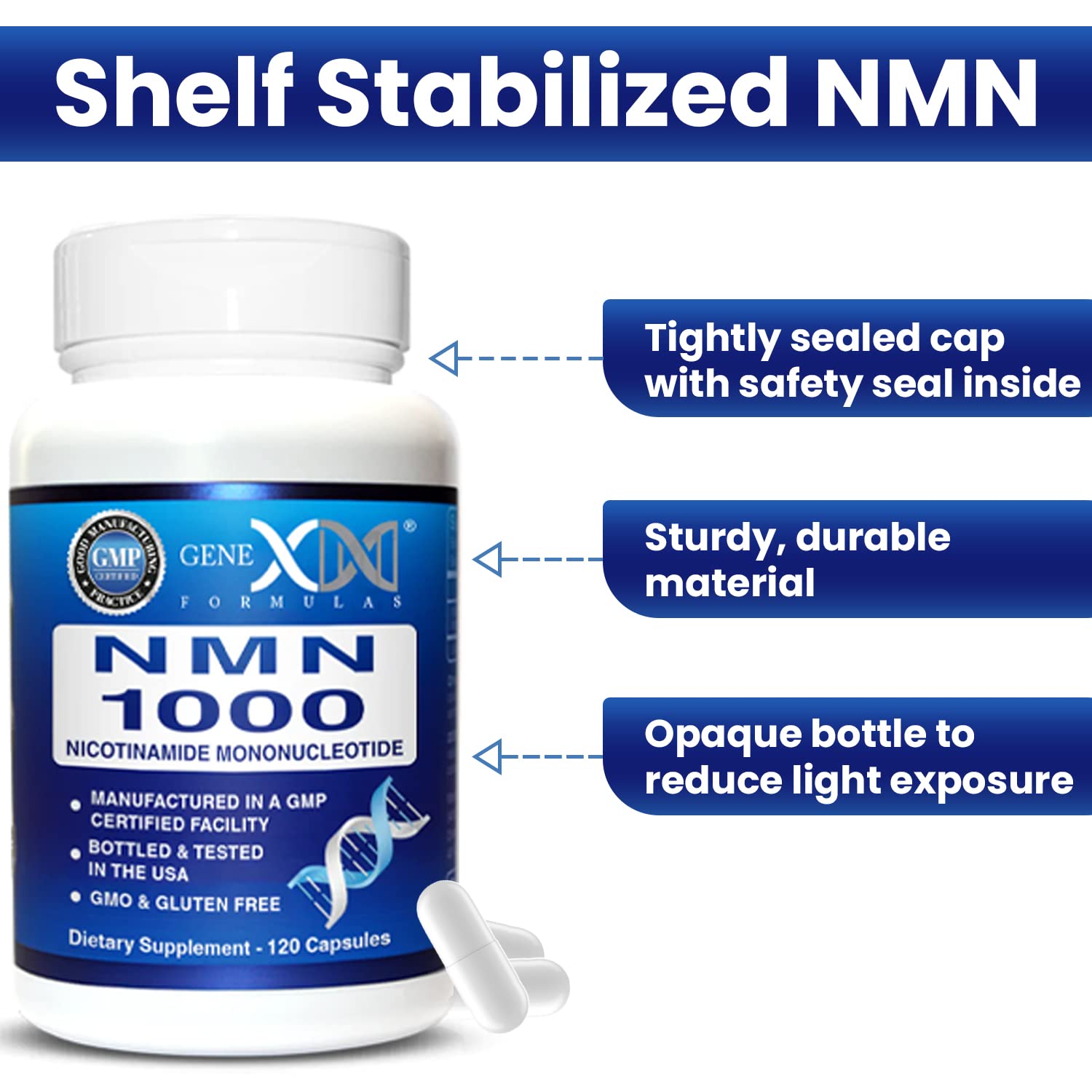 Genex Formulas NMN 1000mg - 99% Pure Shelf Stabilized Supplement Capsules for Increased NAD Levels & Healthy Aging, GMP Certified, 1000mg per Serving, 120 Capsules Genex Formulas Au supplements