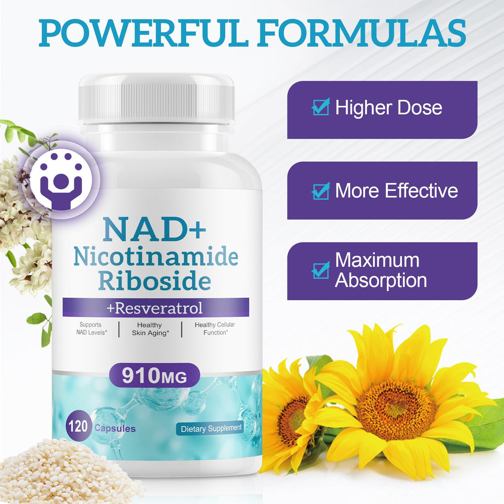 NAD+ Supplement Alternative - Liposomal Nicotinamide Riboside - Resveratrol & Quercetin - High Purity NAD Supplements for Anti-Aging, Focus, Energy 120 Capsules Ruduwu Au supplements