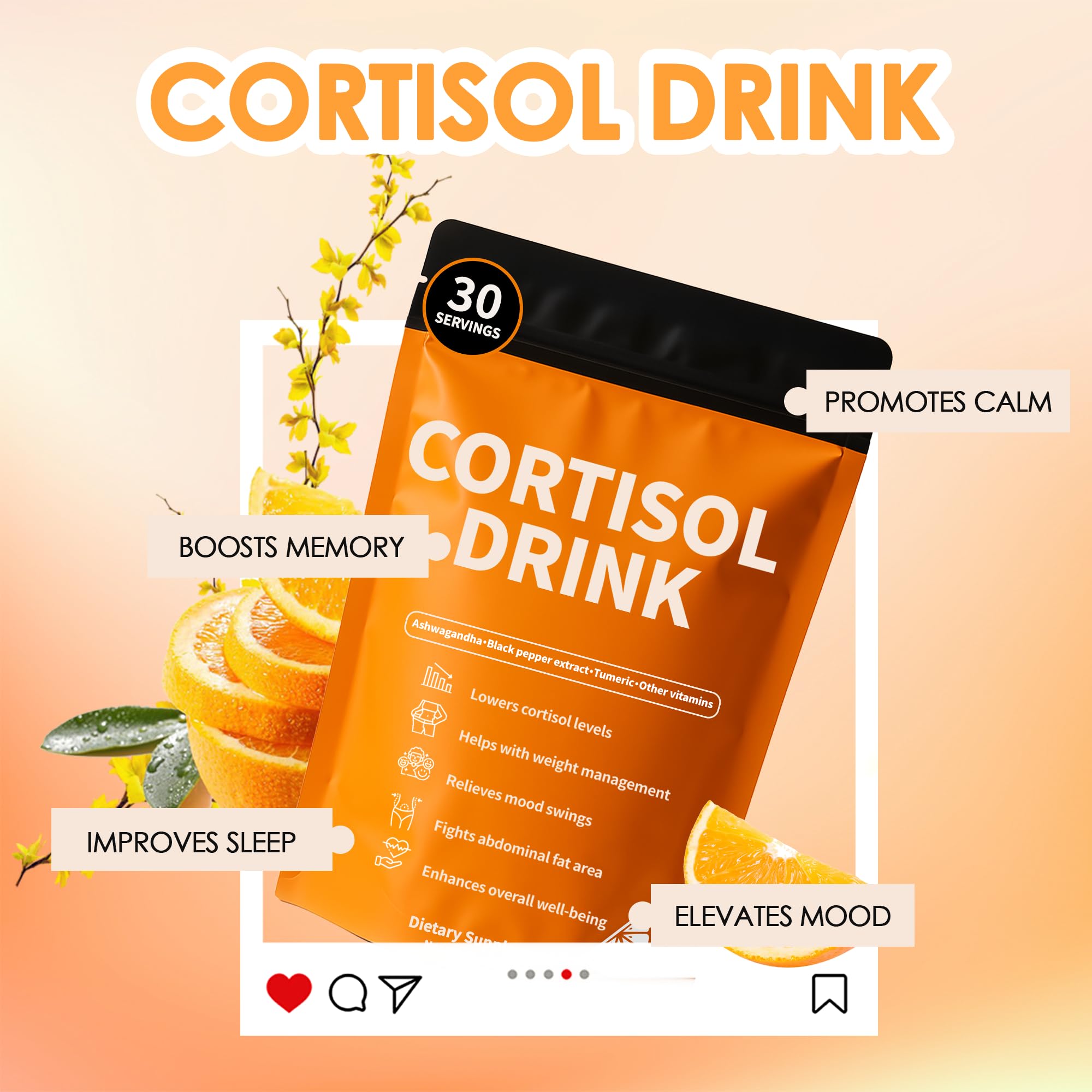 Cortisol Drink Powder - Natural Cortisol Supplements for Ashwagandha, L-Theanine, Turmeric Root, Black Pepper Extract, Relaxation, Focus, Mental Clarity oviaapo Au supplements