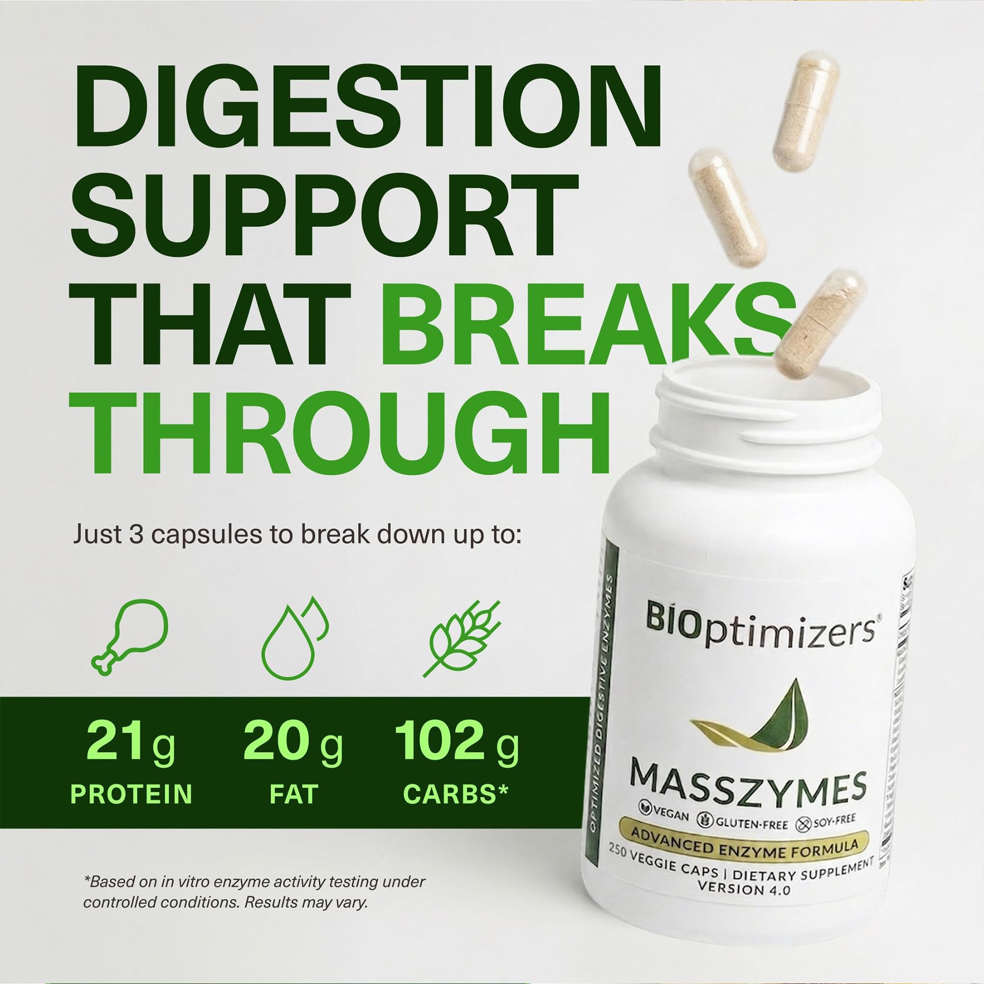 BiOptimizers MassZymes - Complete Digestive Enzymes Supplement for Gut Health - Bloating Relief for Men and Women - Lipase Amylase Bromelain