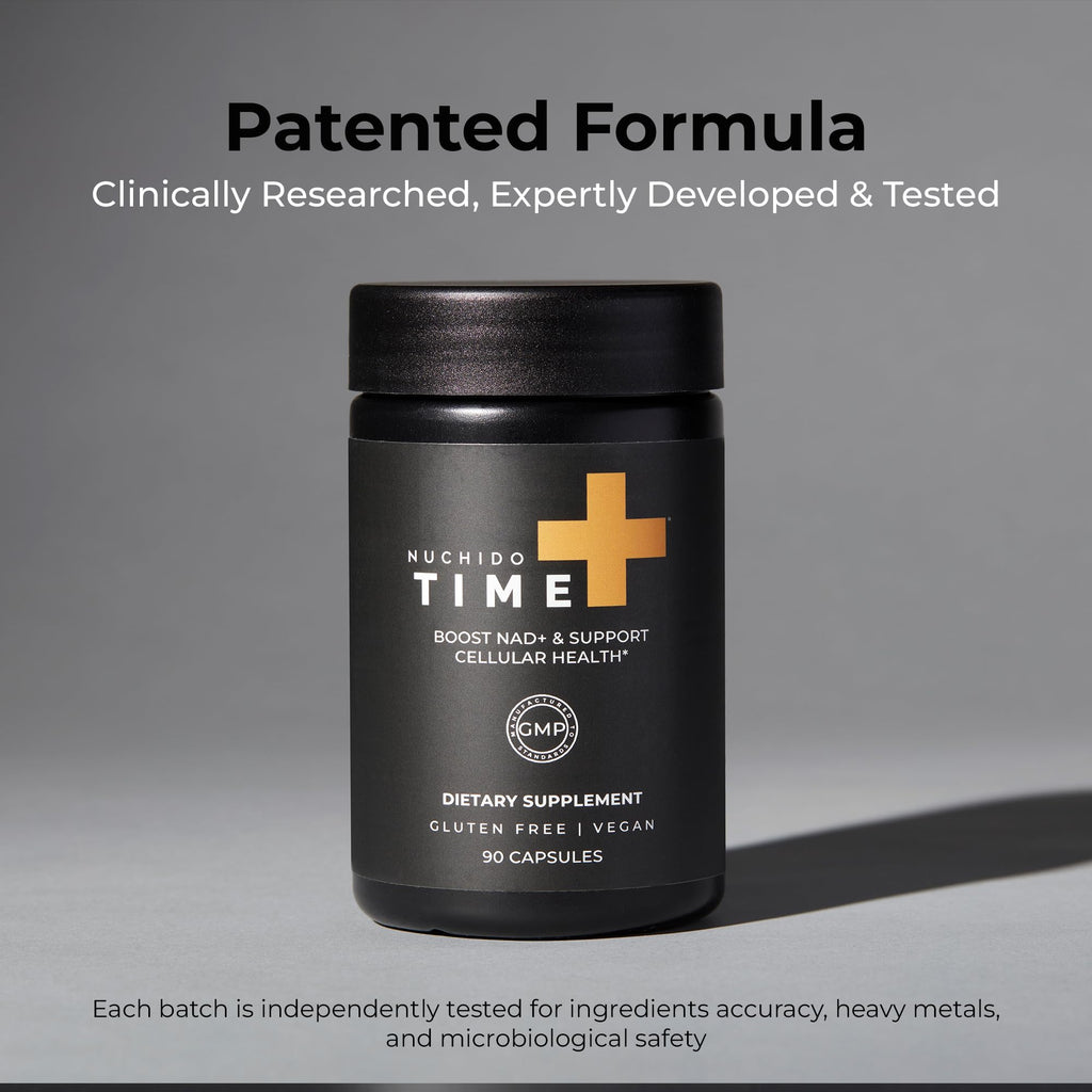 Nuchido Time+ NAD Supplement for Men & Women - Advanced Formula for Healthy Aging, Energy, Focus, Cellular Health & Longevity - Nicotinamide, Alpha Lipoic Acid, Quercetin - 90 Capsules Nuchido Time+ Au supplements