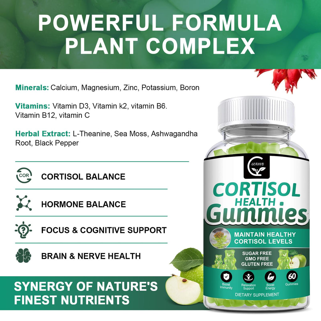 GORNVB Cortisol Gummies, Cortisol Supplement for Women with Magnesium, Ashwagandha, Rhodiola, Phosphatidylserine, L-Theanine, Black Pepper, Vitamin C & B6 - Relaxation, Focus, Sleep Support - 2 Pack GORNVB Au supplements