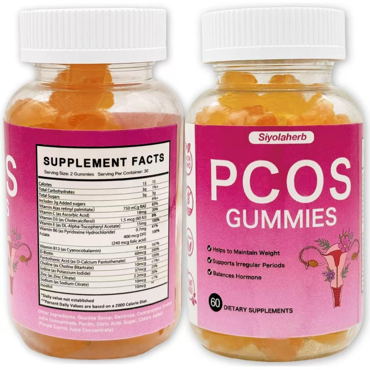 PCOS Vitamins Gummies for Women Hormone Balance & PCOS Relief & Fertility Support, 60 Ovarian Support Vitamins with Inositol for Healthy Menstrual Cycle, Inositol Gummies for Hirsutism and Acne Siyolaherb Au supplements